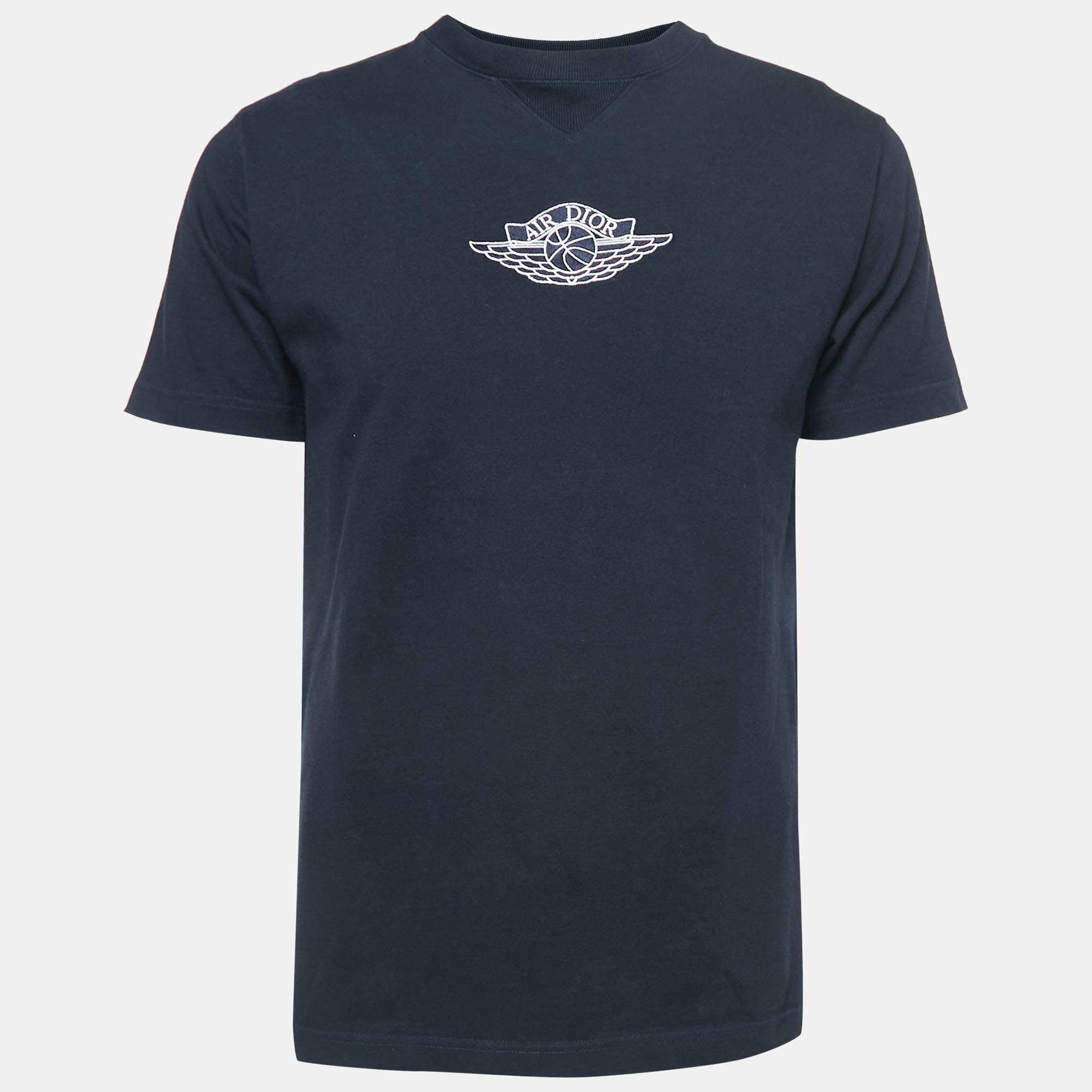 Dior Navy Blue Logo Print Half Sleeve T-Shirt S