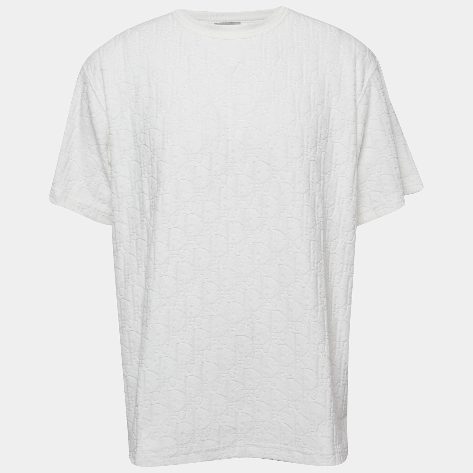 Dior White Oblique Jacquard Terry Cotton Relaxed Fit T-Shirt XL