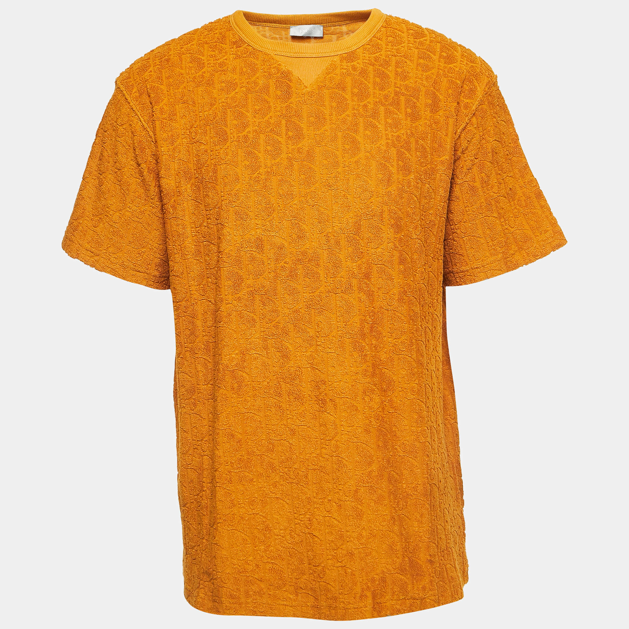 Dior Mustard Yellow Oblique Jacquard Terry Cotton Relaxed Fit T-Shirt L