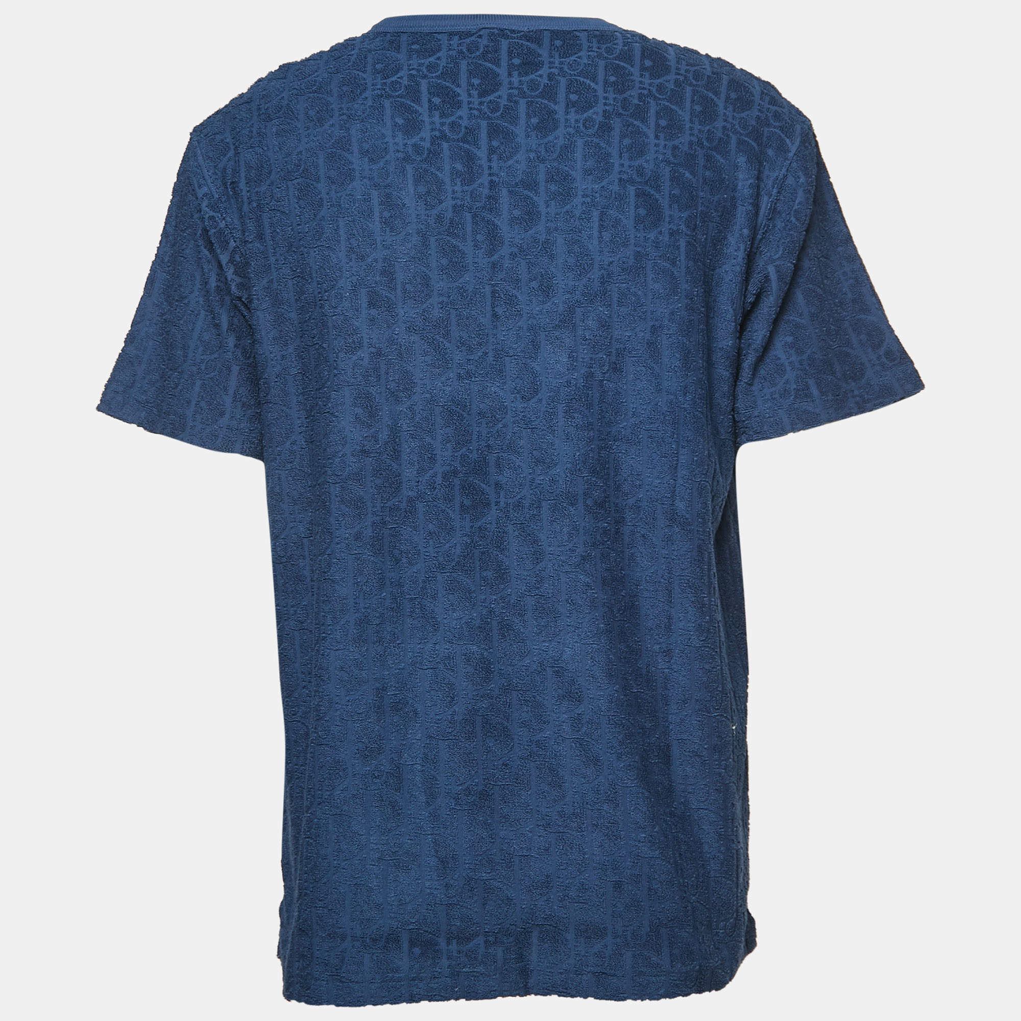 Dior Blue Oblique Jacquard Terry Cotton Relaxed Fit T-Shirt M