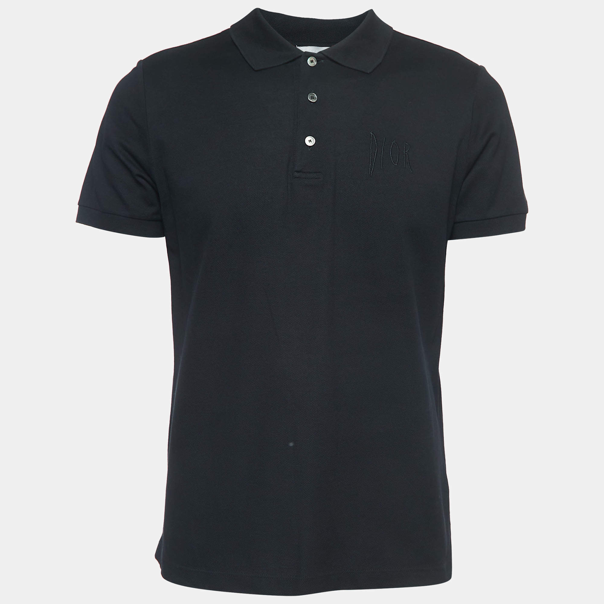 Pre Owned Dior Black Cotton Embroidered Polo T-Shirt M