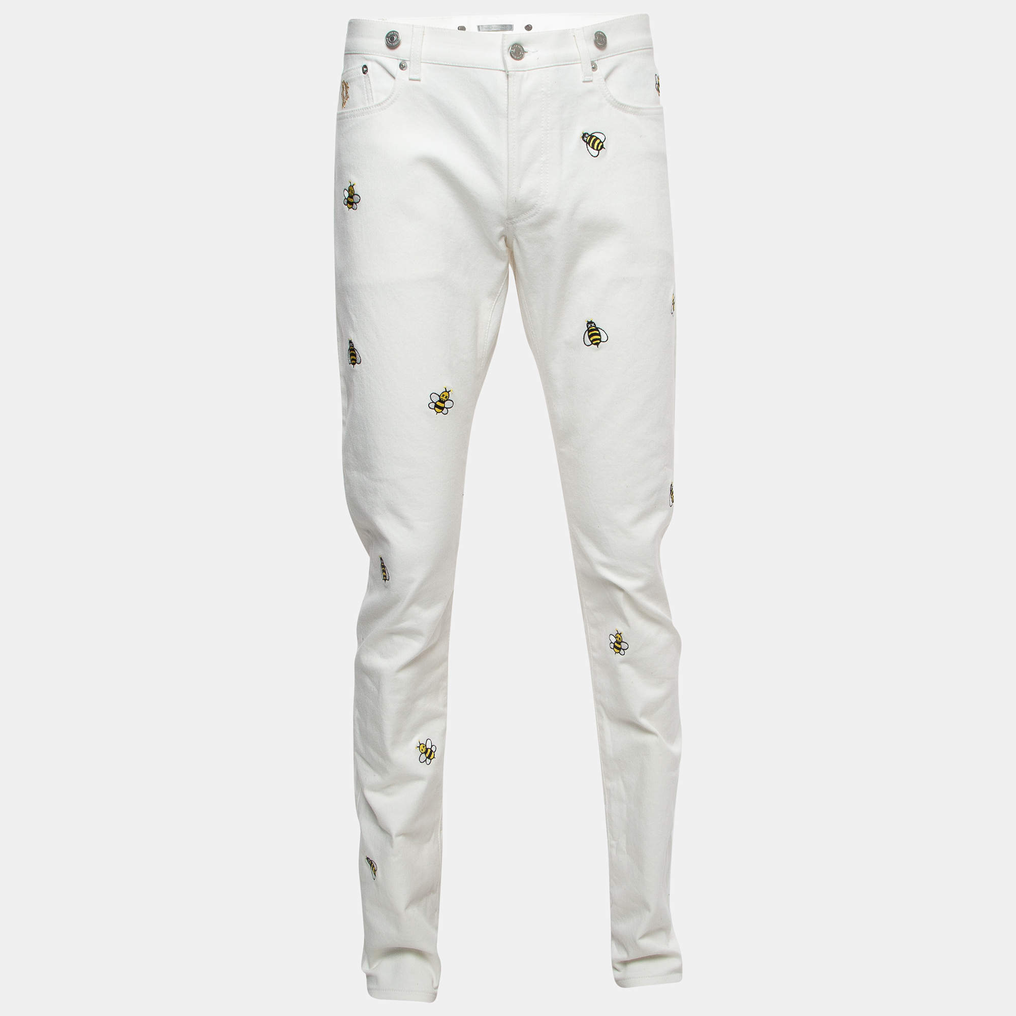 Dior X Kaws White Bee Embroidered Denim Jeans L Waist 34"