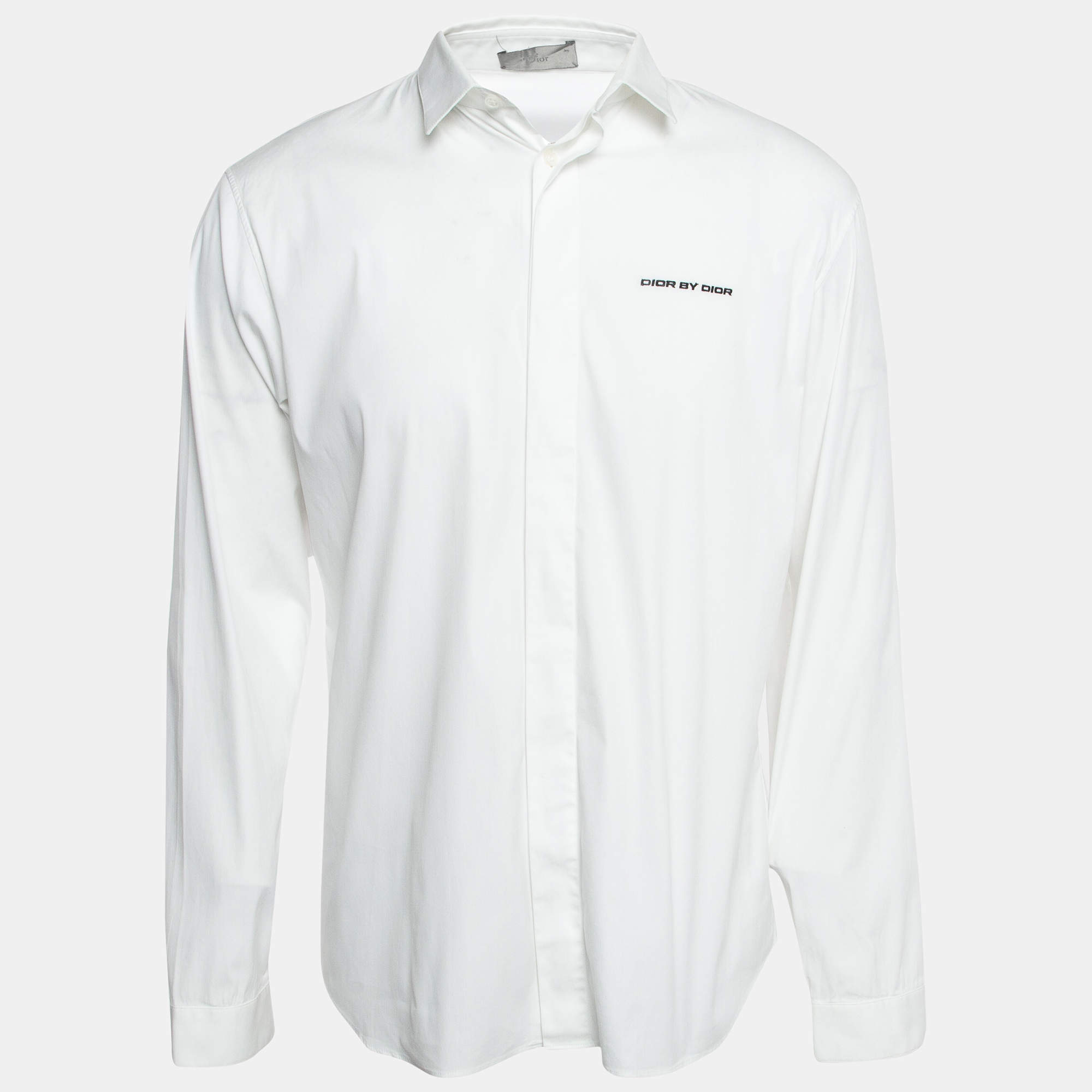 Dior White Cotton Logo Embroidered Button-Up Shirt XL