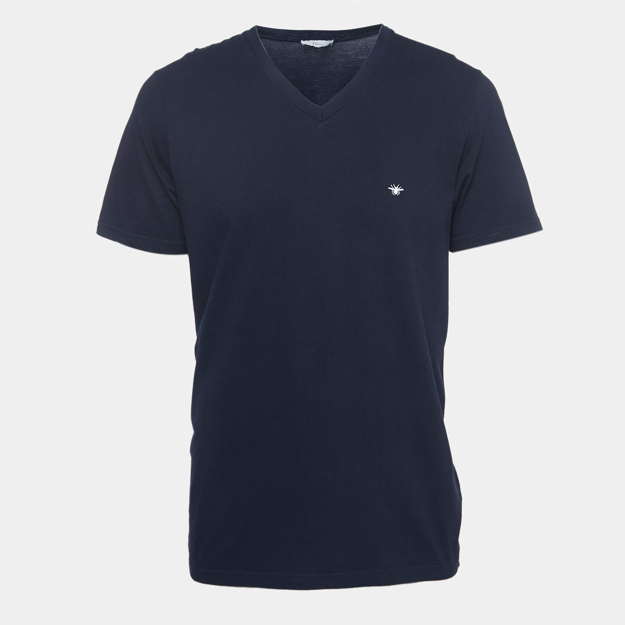 Pre Owned Dior Navy Blue Cotton V-Neck T-Shirt XL