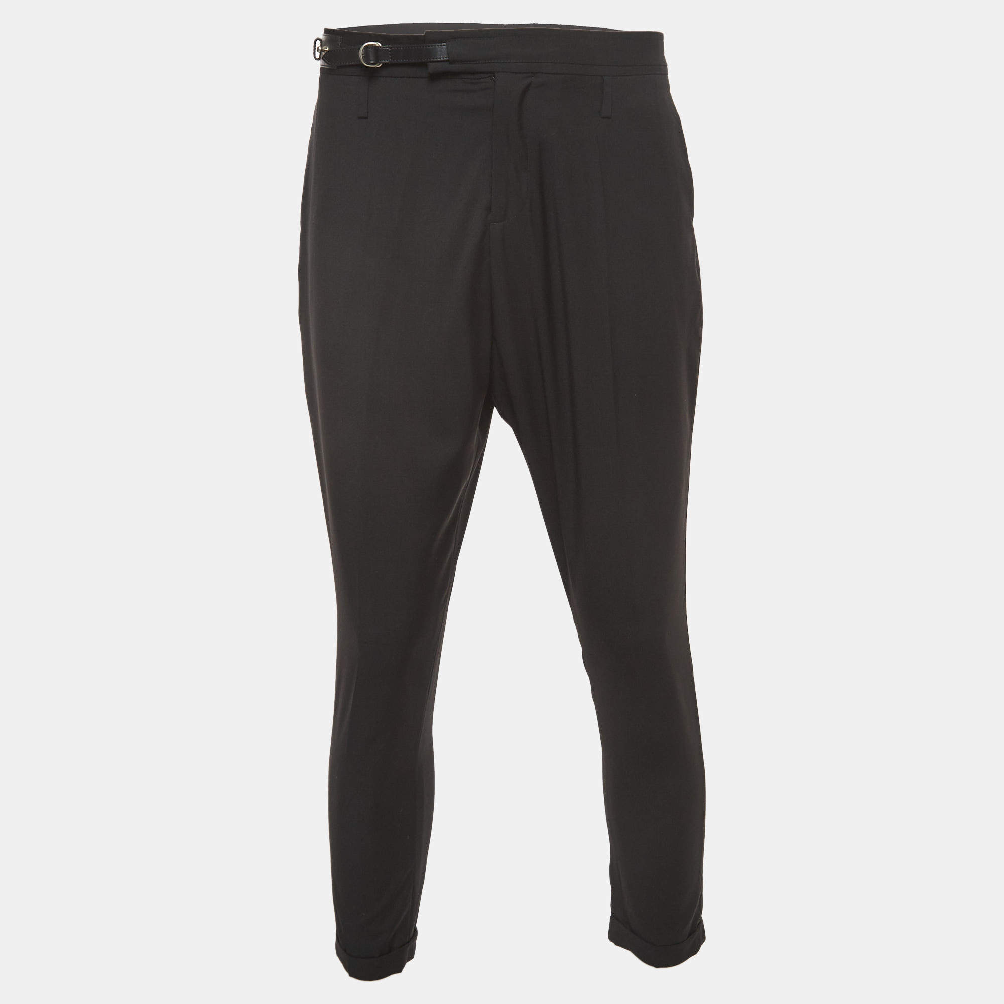 Dior Homme black Wool Belted Tailored Trousers XS Waist 32"