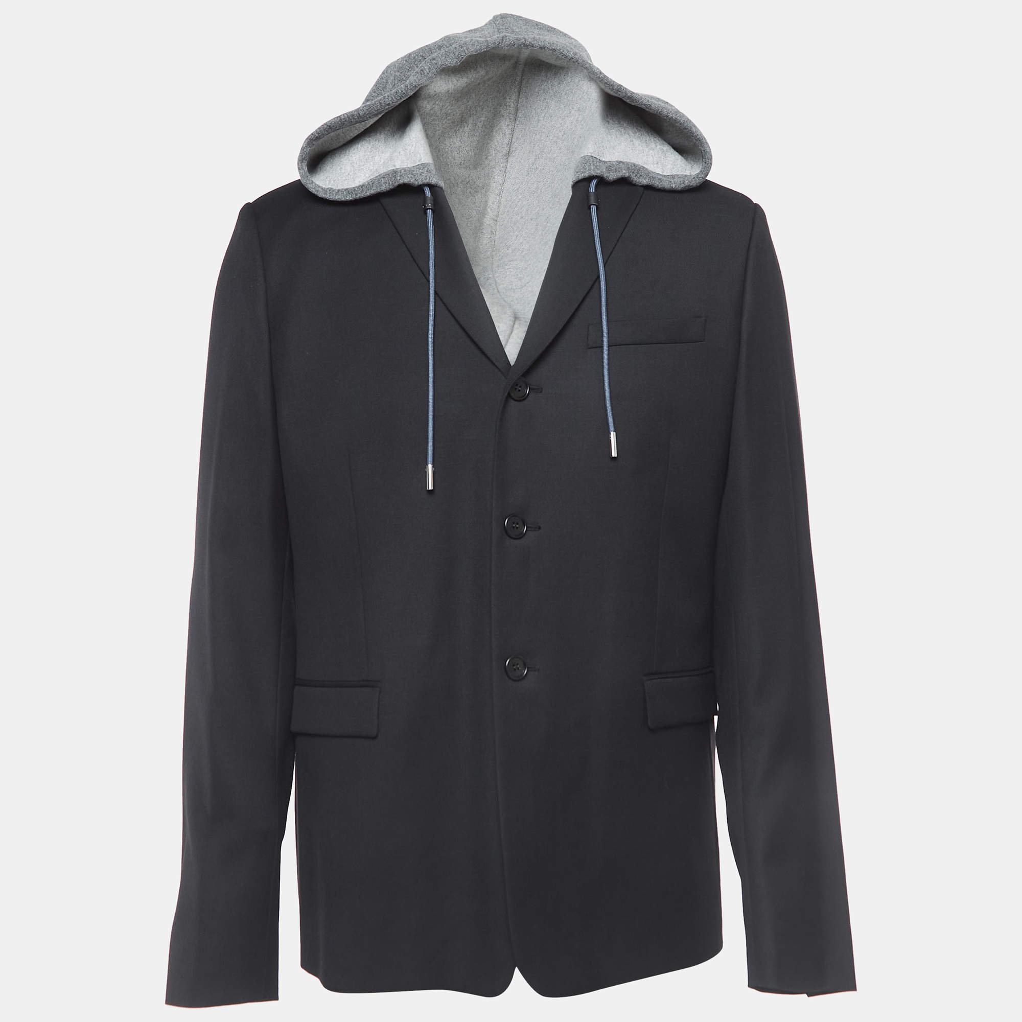 Dior Black Wool Single Breasted Hooded Blazer XL