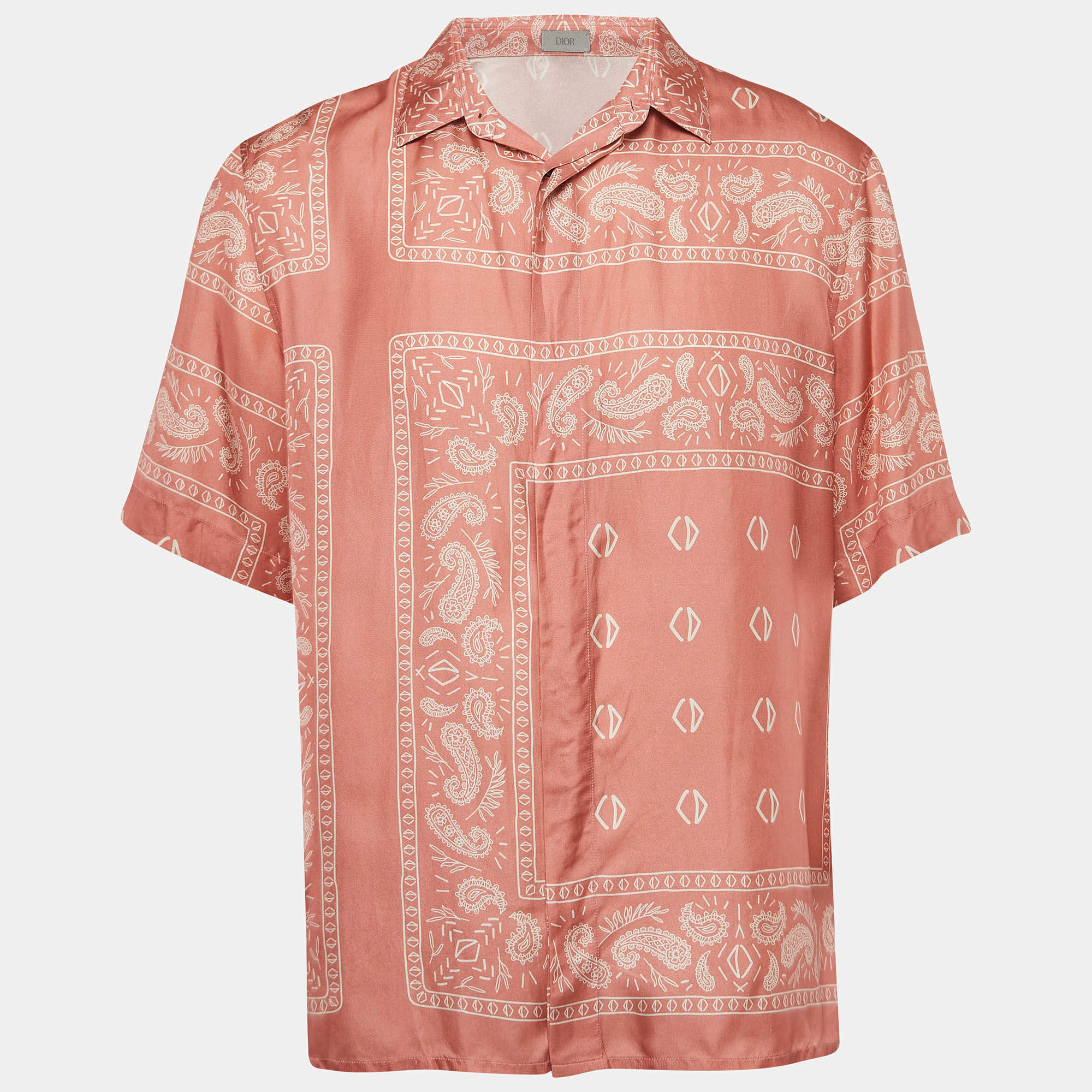 Dior Homme Pink Bandana Motif Print Silk Buttoned Half Sleeve Shirt M