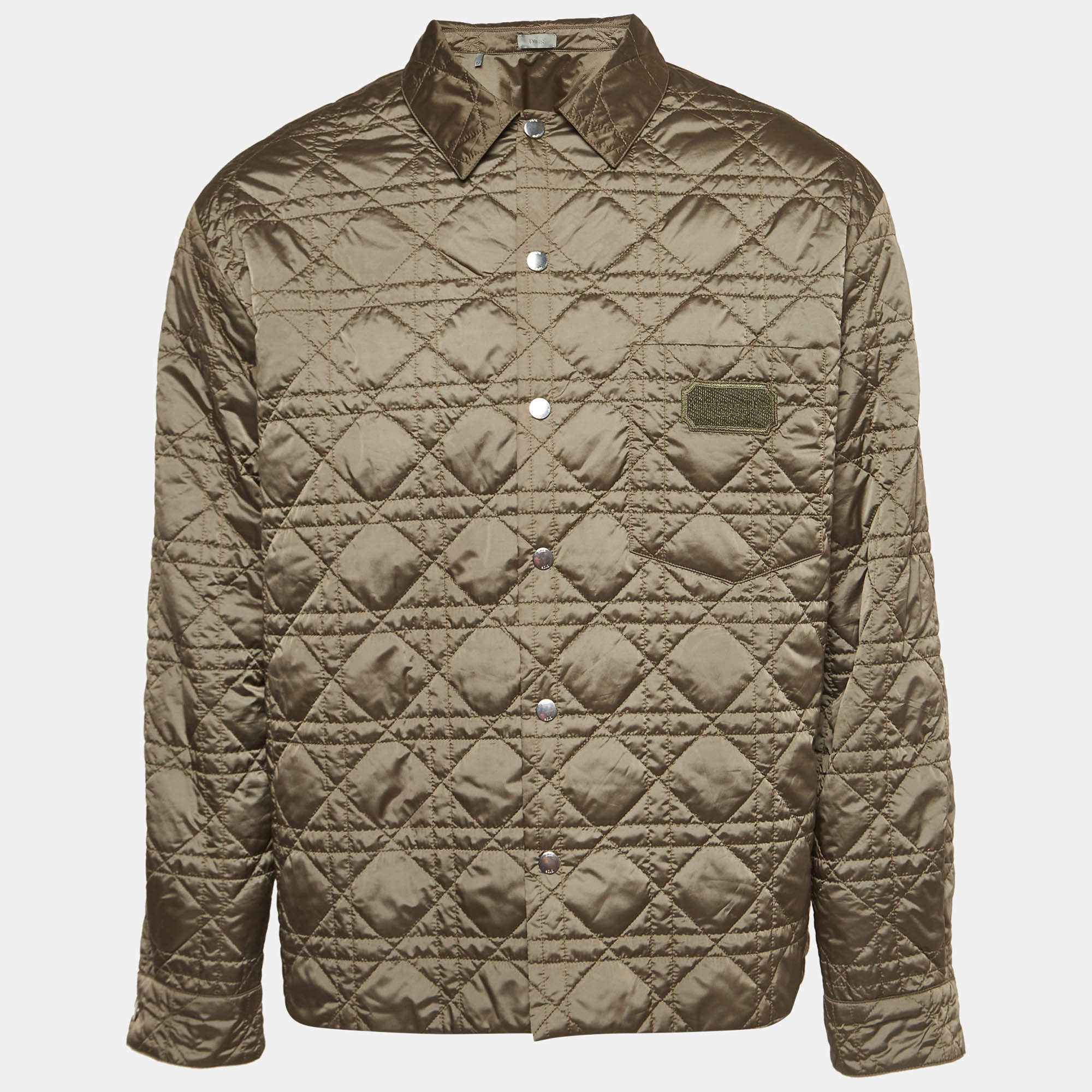 Pre Owned Dior Homme Olive Green Synthetic Quilted Jacket L