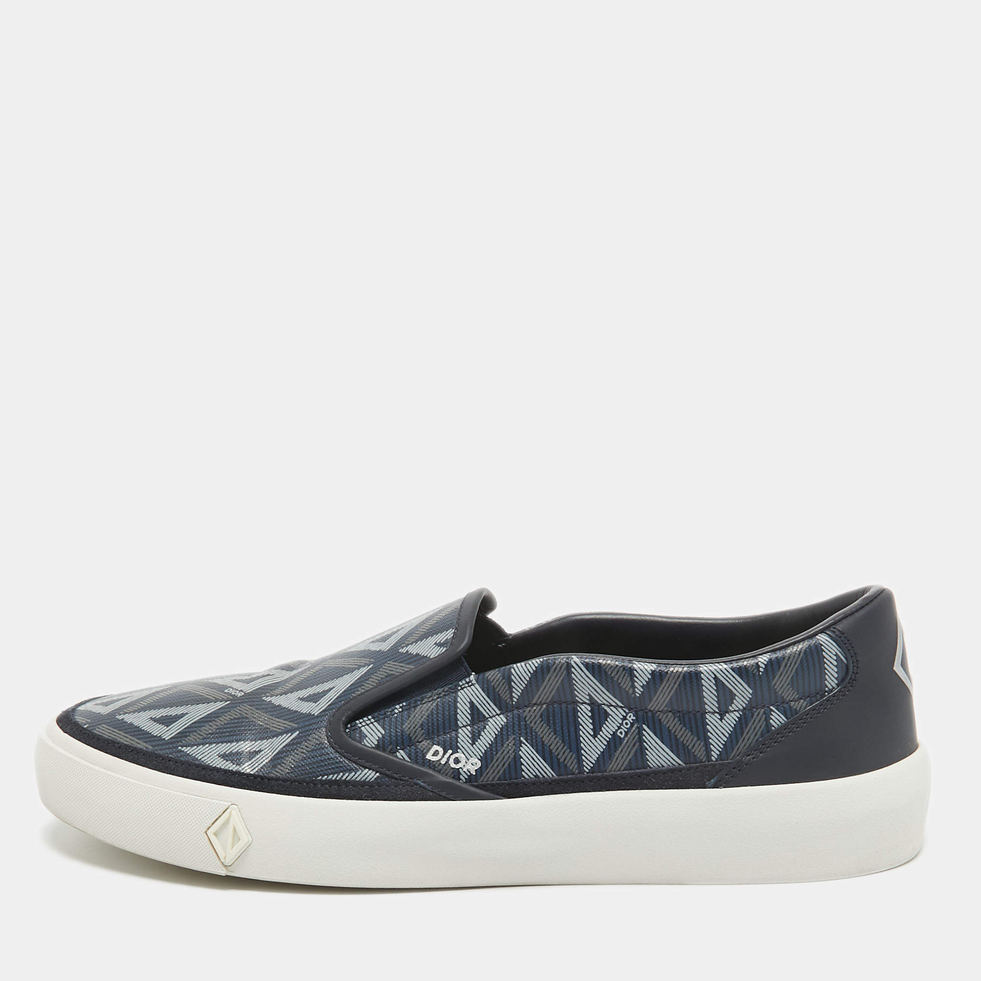 Dior Blue Canvas Leather Slip On Sneakers Size 45