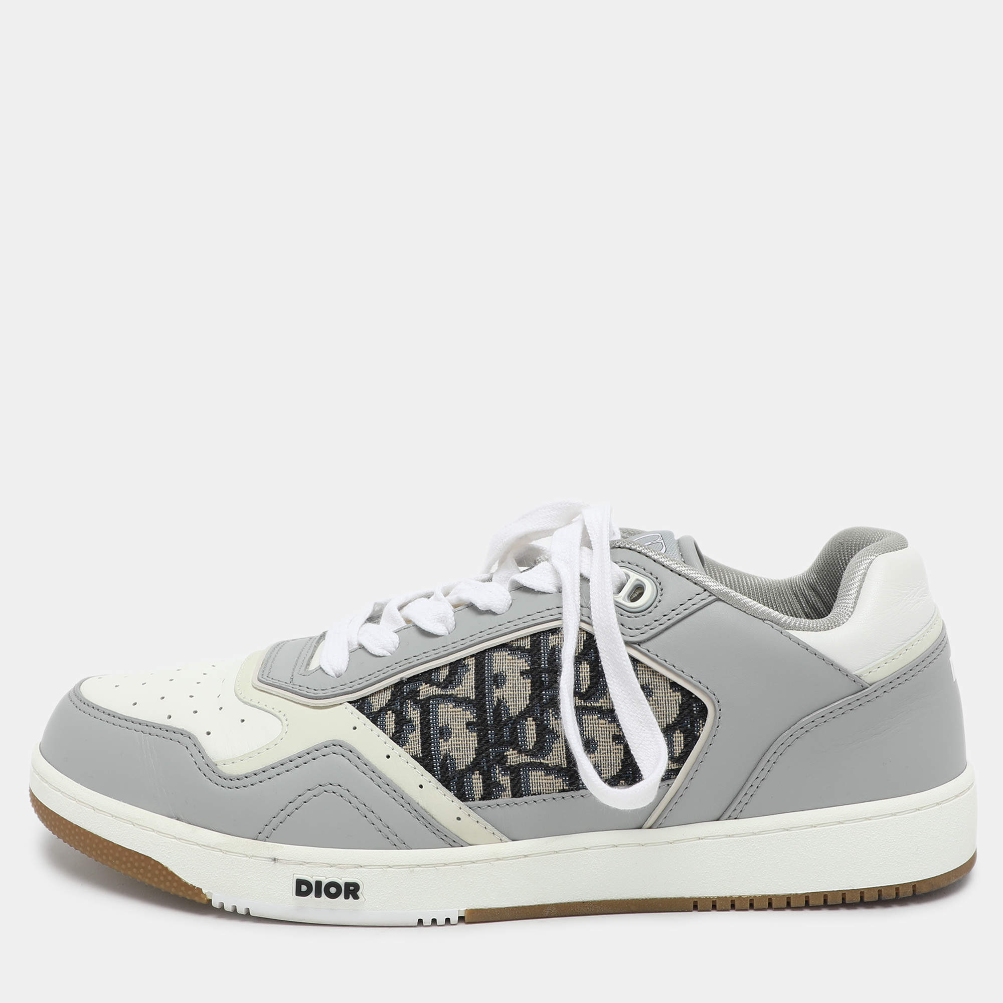 Dior Grey/White Leather and Oblique Fabric B27 Low Top Sneakers Size 43.5