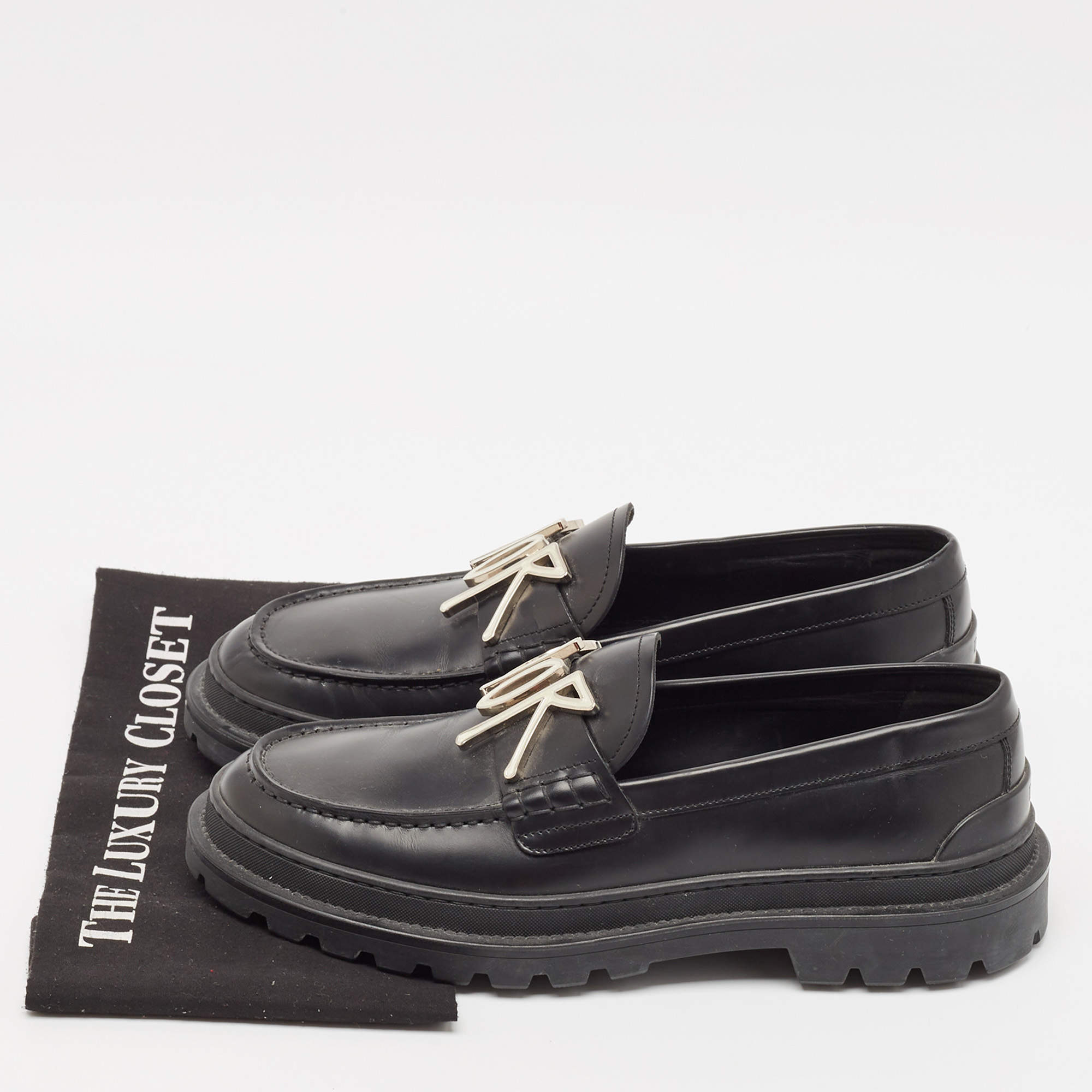 Dior x Stussy Black Leather Slip On Loafers Size 41 Dior
