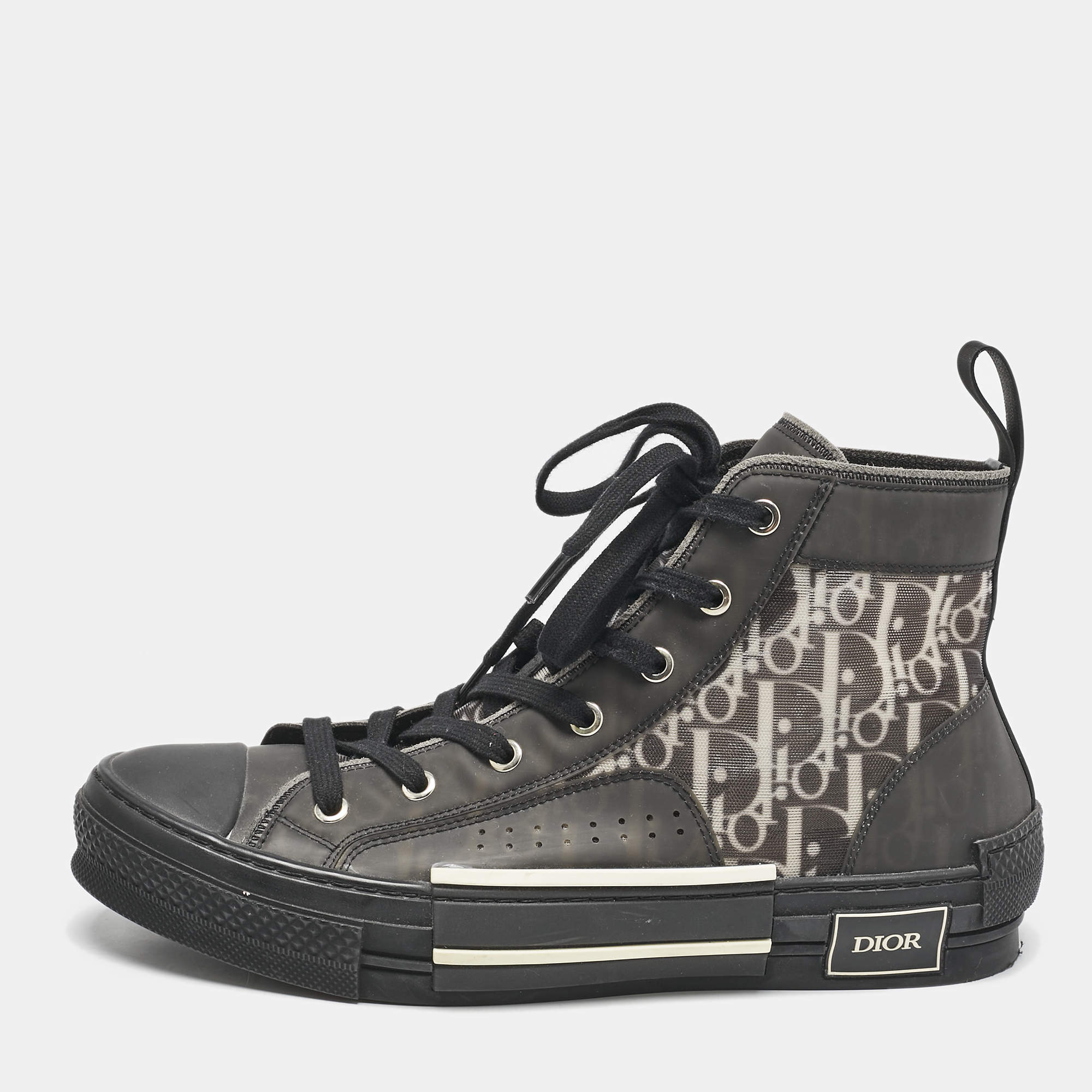 Dior Black Rubber and Oblique Mesh B23 High Top Sneakers Size 41