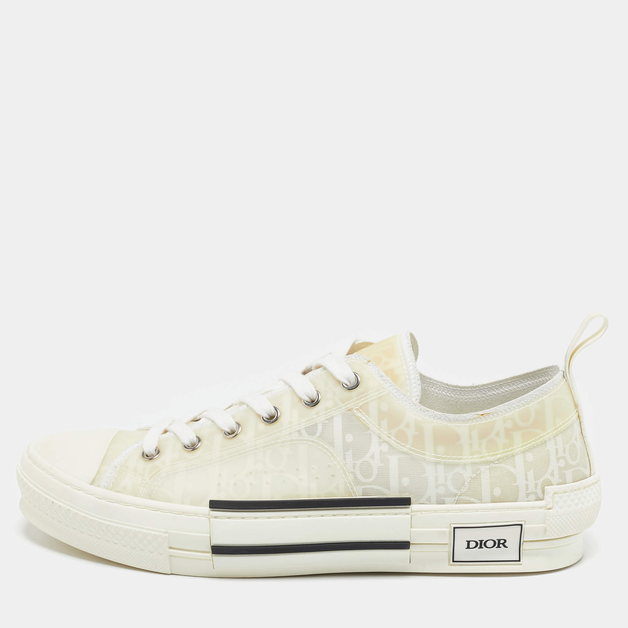 Dior White Oblique Mesh and Rubber B23 Low Top Sneakers Size 42