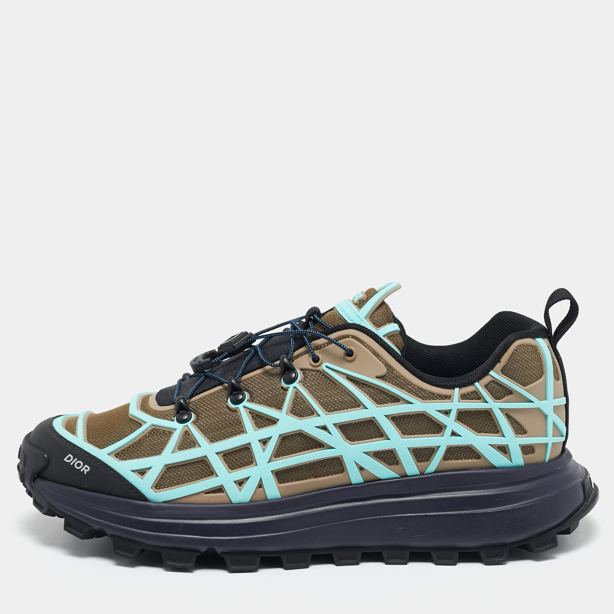 Dior Olive Green/Blue Mesh and Rubber B31 Runner Chunky Sneakers Size 43