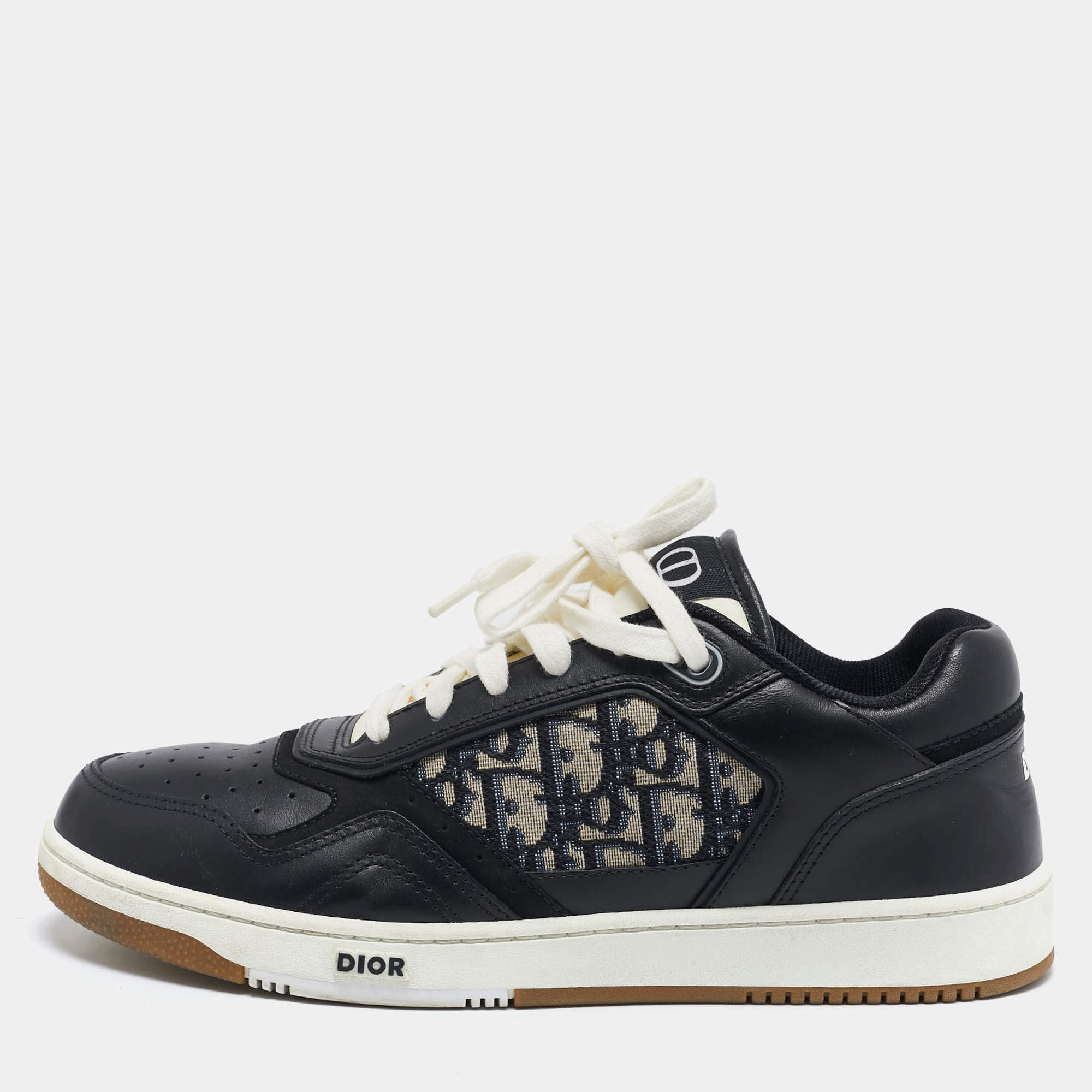 مملوكة مسبقًا Dior Black/Beige Leather and Oblique Canvas B27 Sneakers Size 43