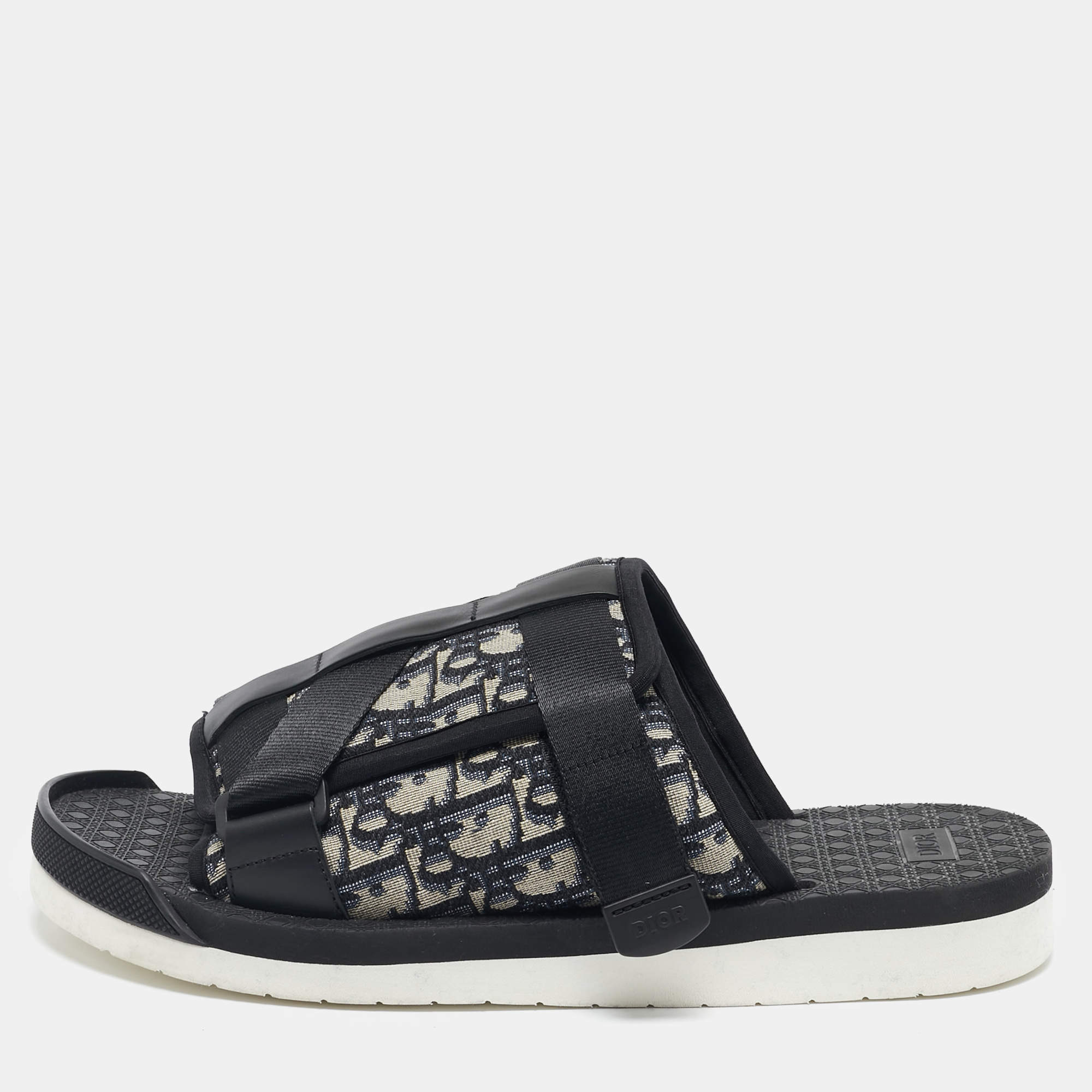 Dior Black Oblique Canvas Alpha Slide Sandals Size 44