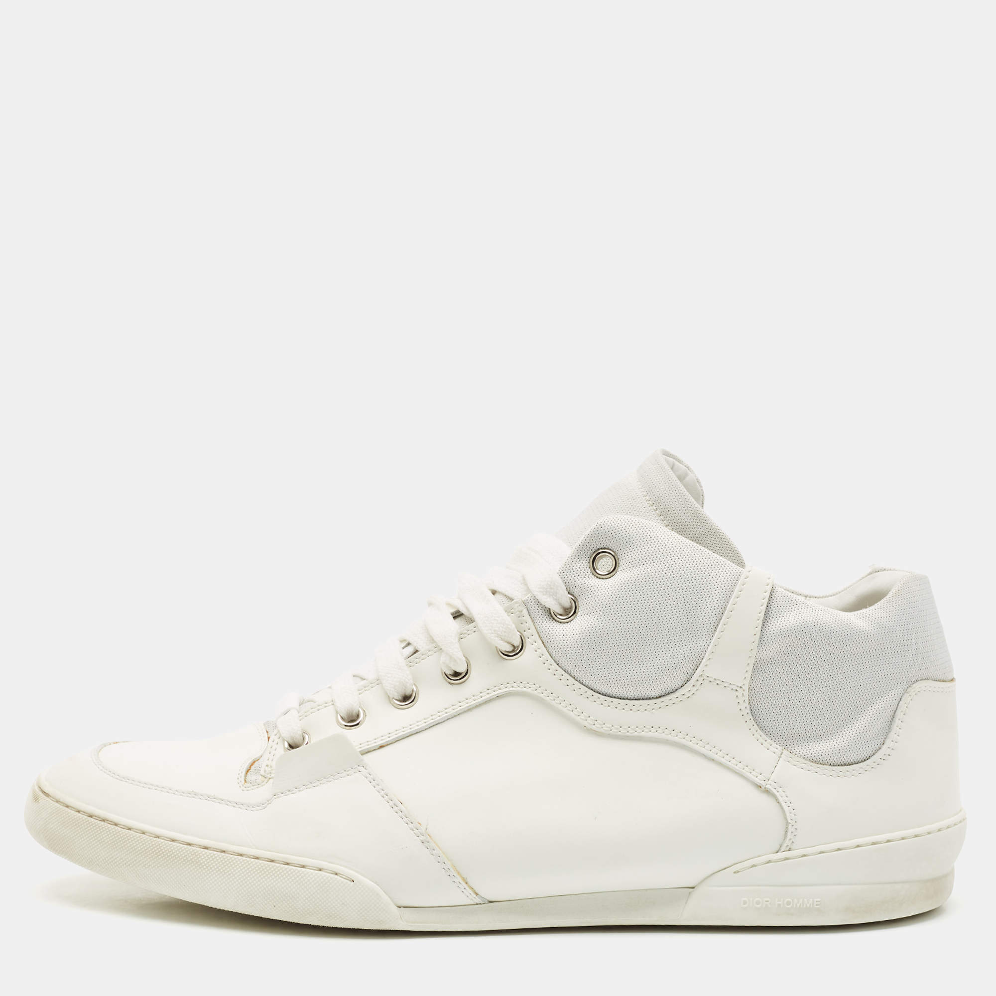 Dior White Leather Homme Monochrome High Top Sneakers Size 42
