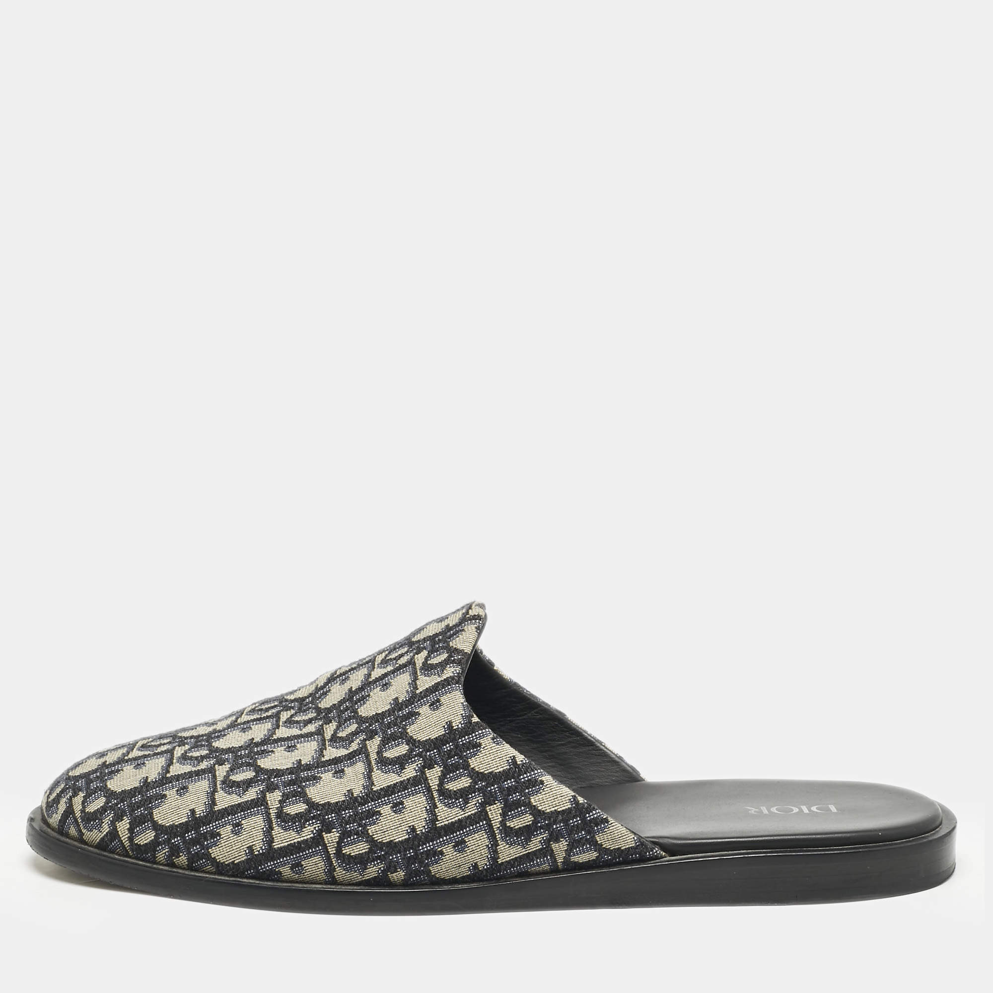 Dior Navy Blue Oblique Embroidered Canvas Indior Flat Mules Size 42