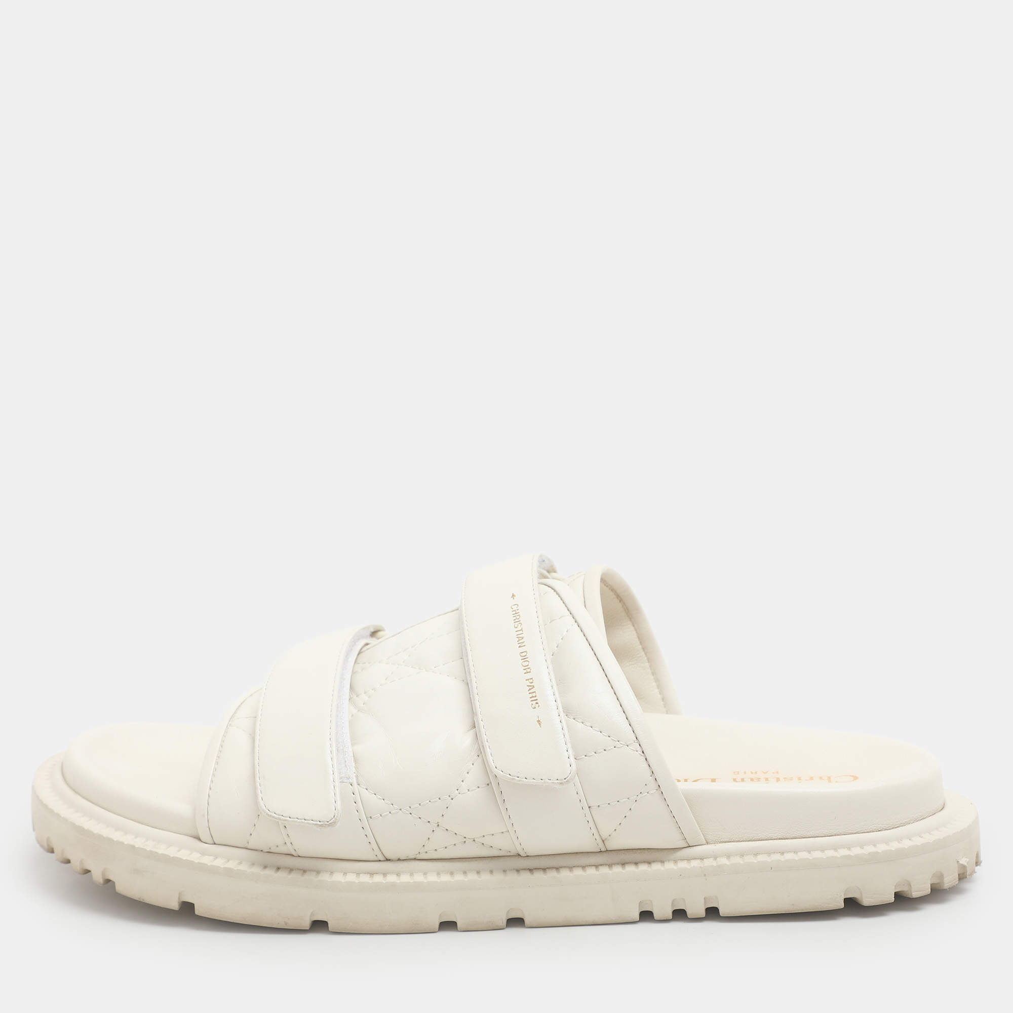 Dior Cream Quilted Leather Mules Size 41