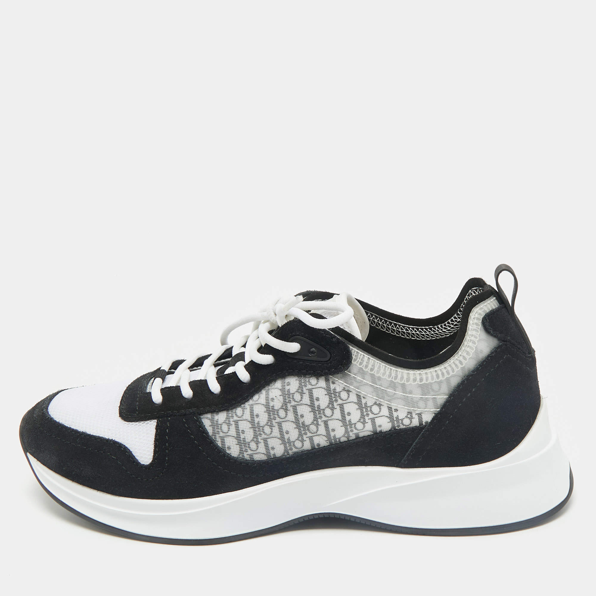 Dior Black/White Suede and Oblique Mesh B25 Sneakers Size 43