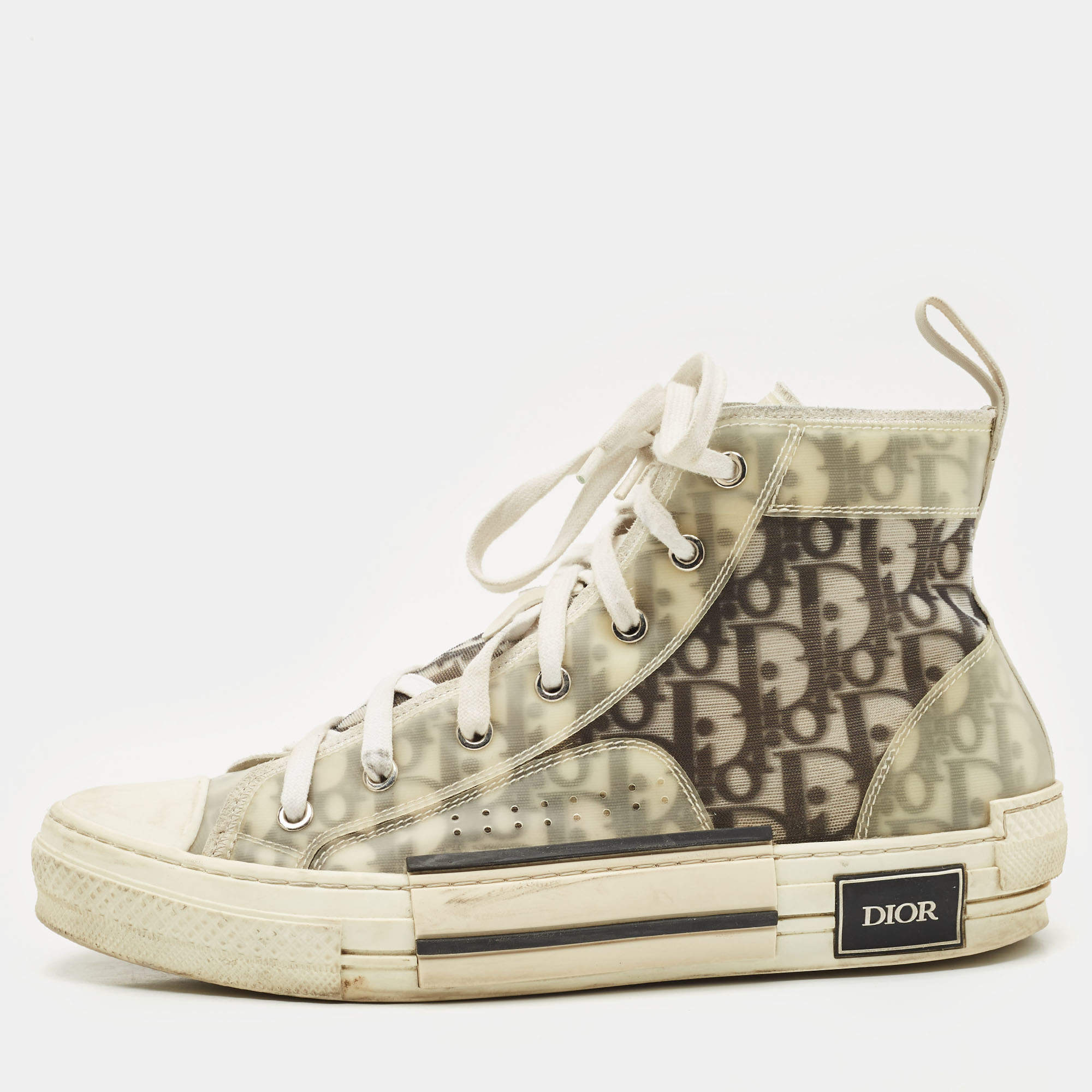 Dior White/Grey Oblique Mesh And PVC B23 High Top Sneakers Size 41