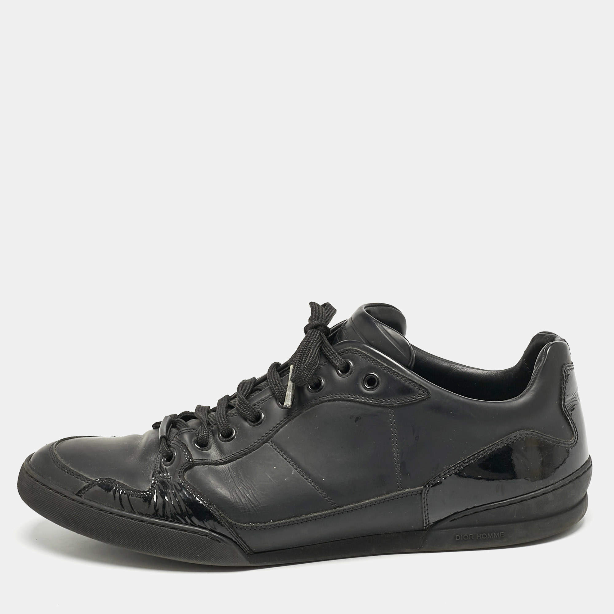 Dior Homme Black Leather and Patent Lace Up Sneakers Size 42