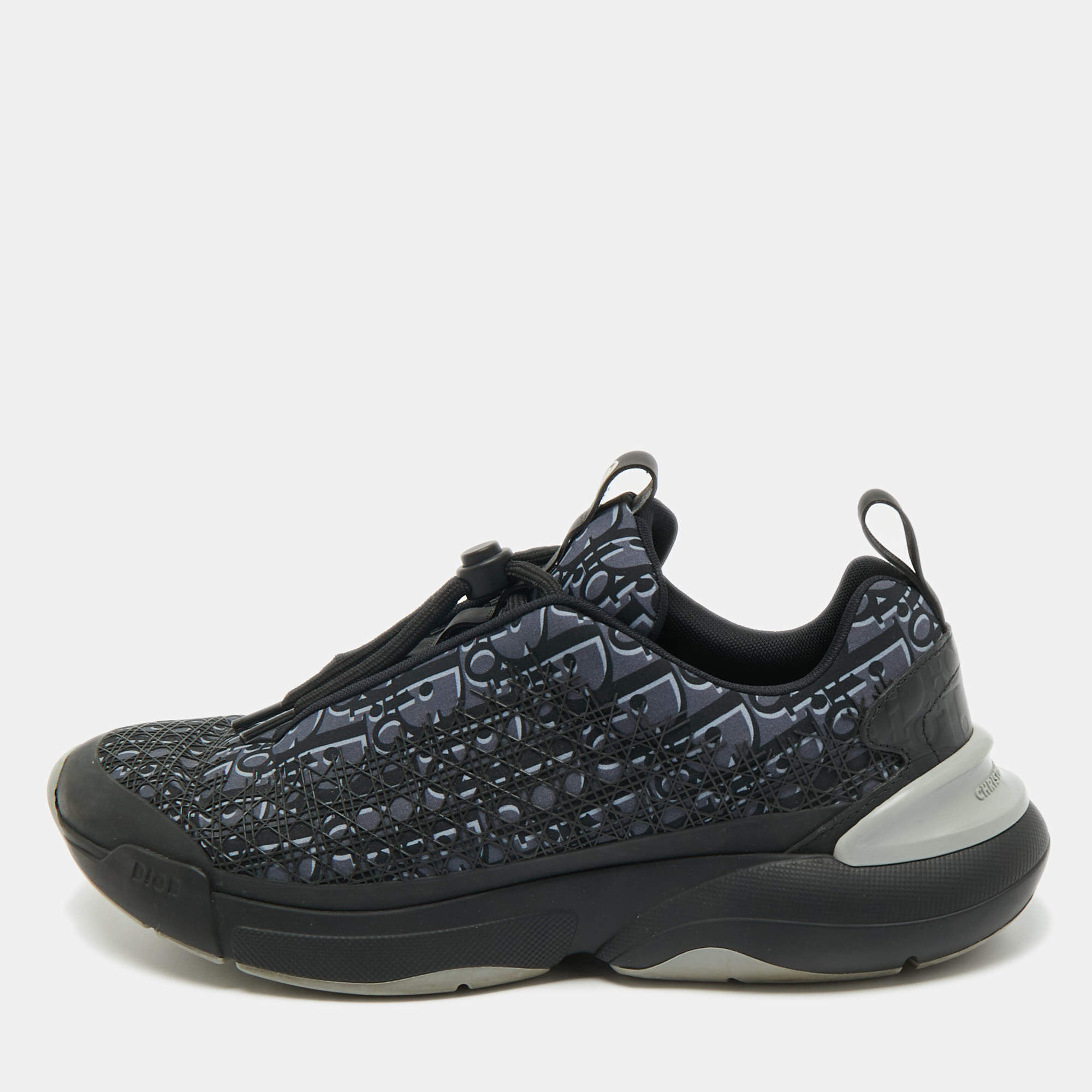 Dior Black/Grey Oblique Cannage Neoprene and Rubber B24 Sneakers Size 44