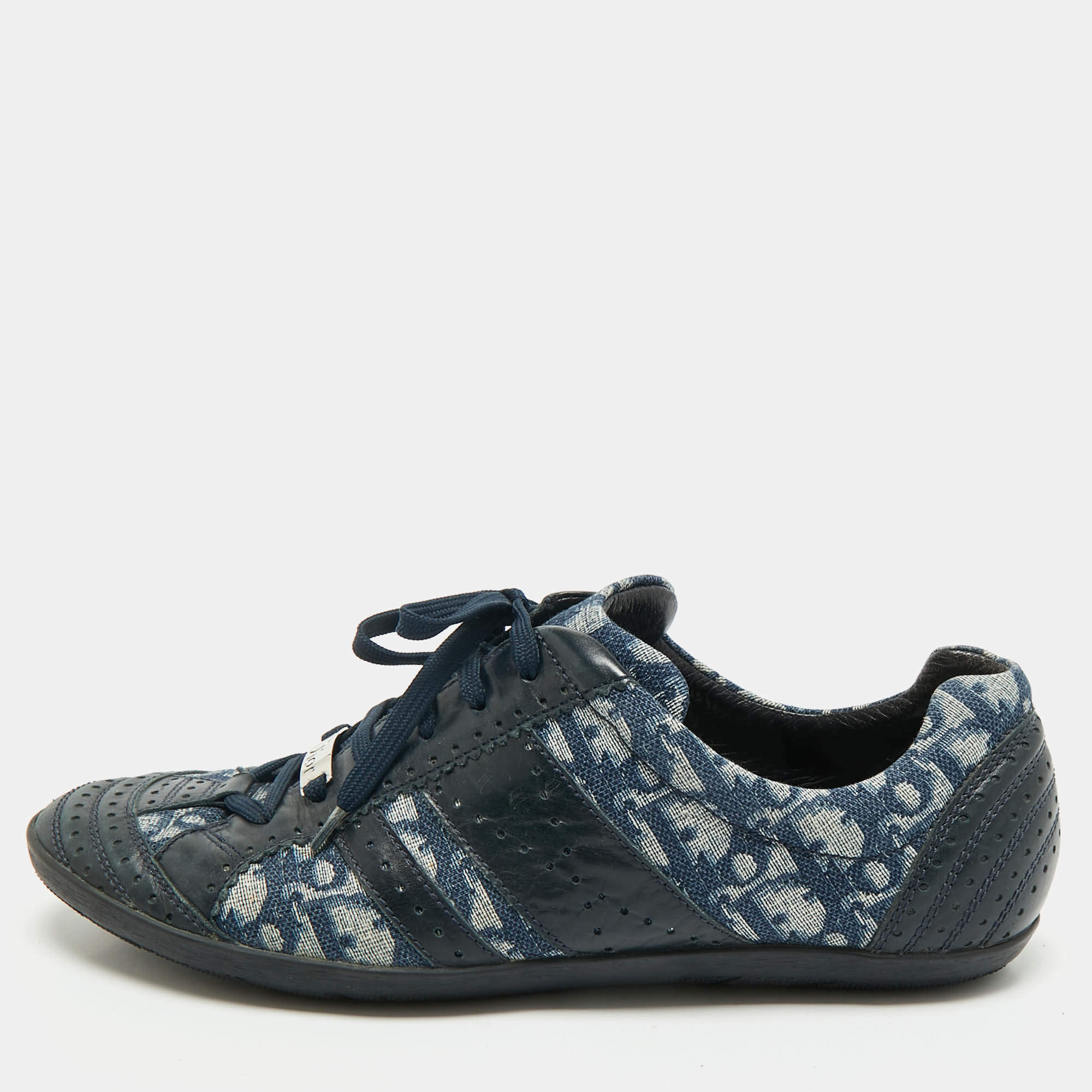 Pre Owned Dior Blue Oblique Canvas and Leather Low Top Sneakers Size 42