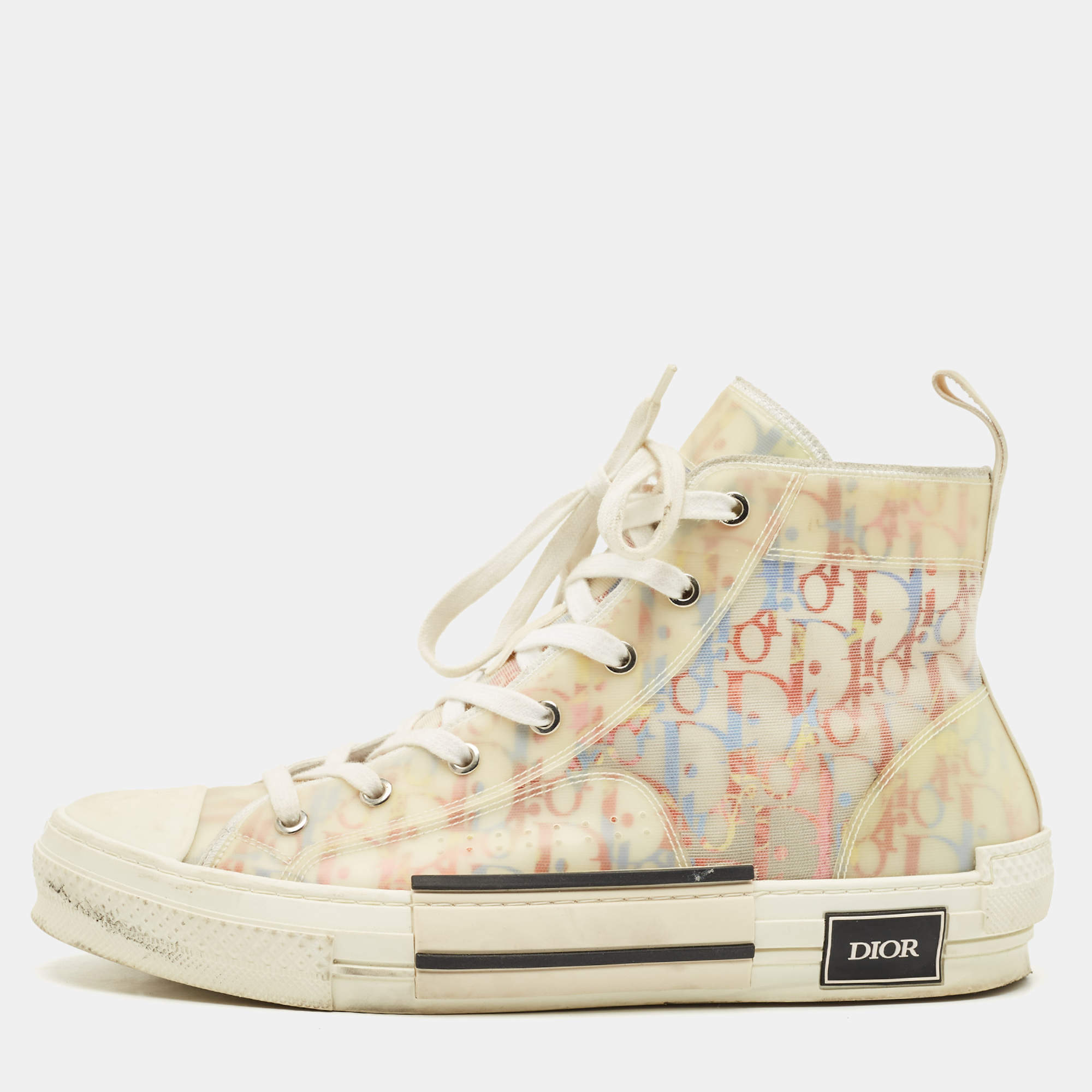 Pre Owned Dior Multicolor Oblique Mesh And PVC B23 High Top Sneakers Size 43.5