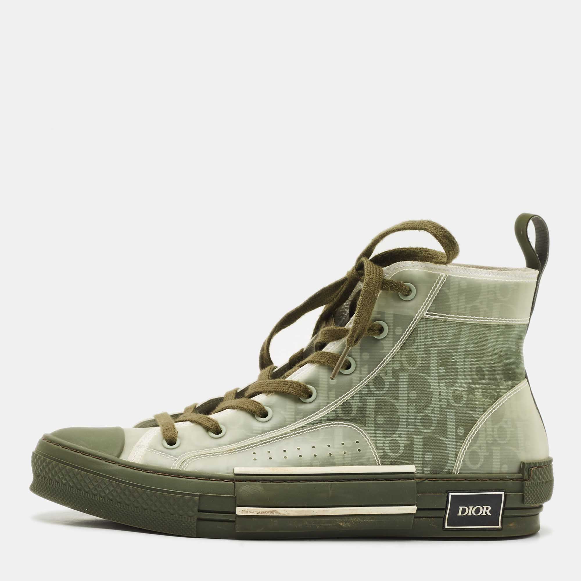 Pre Owned Dior Green Oblique Mesh and Rubber B23 Sneakers Size 44
