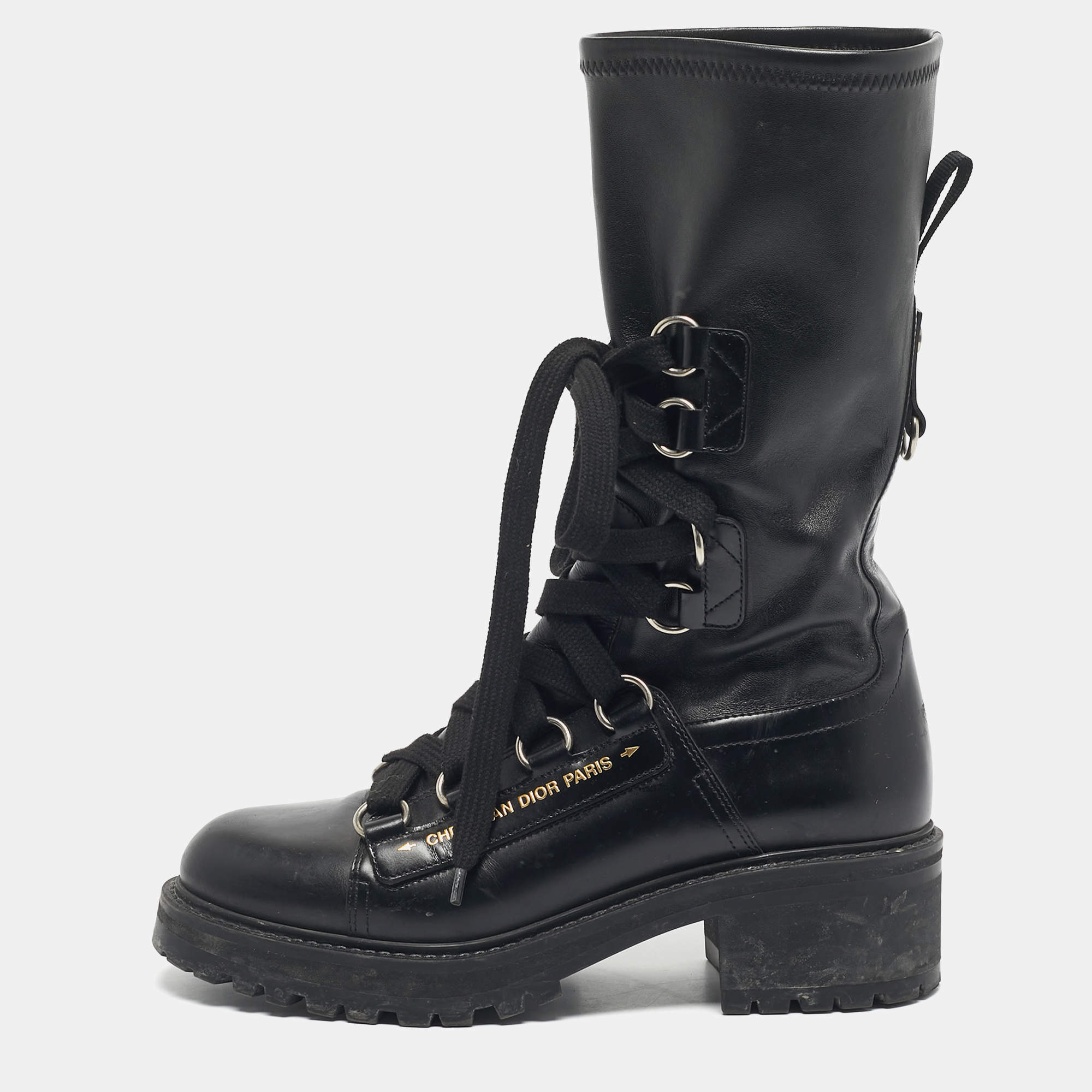 Pre Owned Dior Black Leather D- Fight Combat Boots Size 40