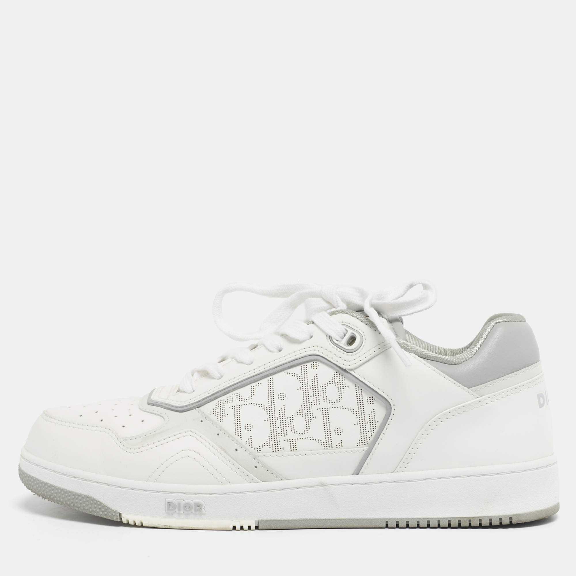 مملوكة مسبقًا Dior White/Grey Oblique Leather B27 Sneakers Size 42
