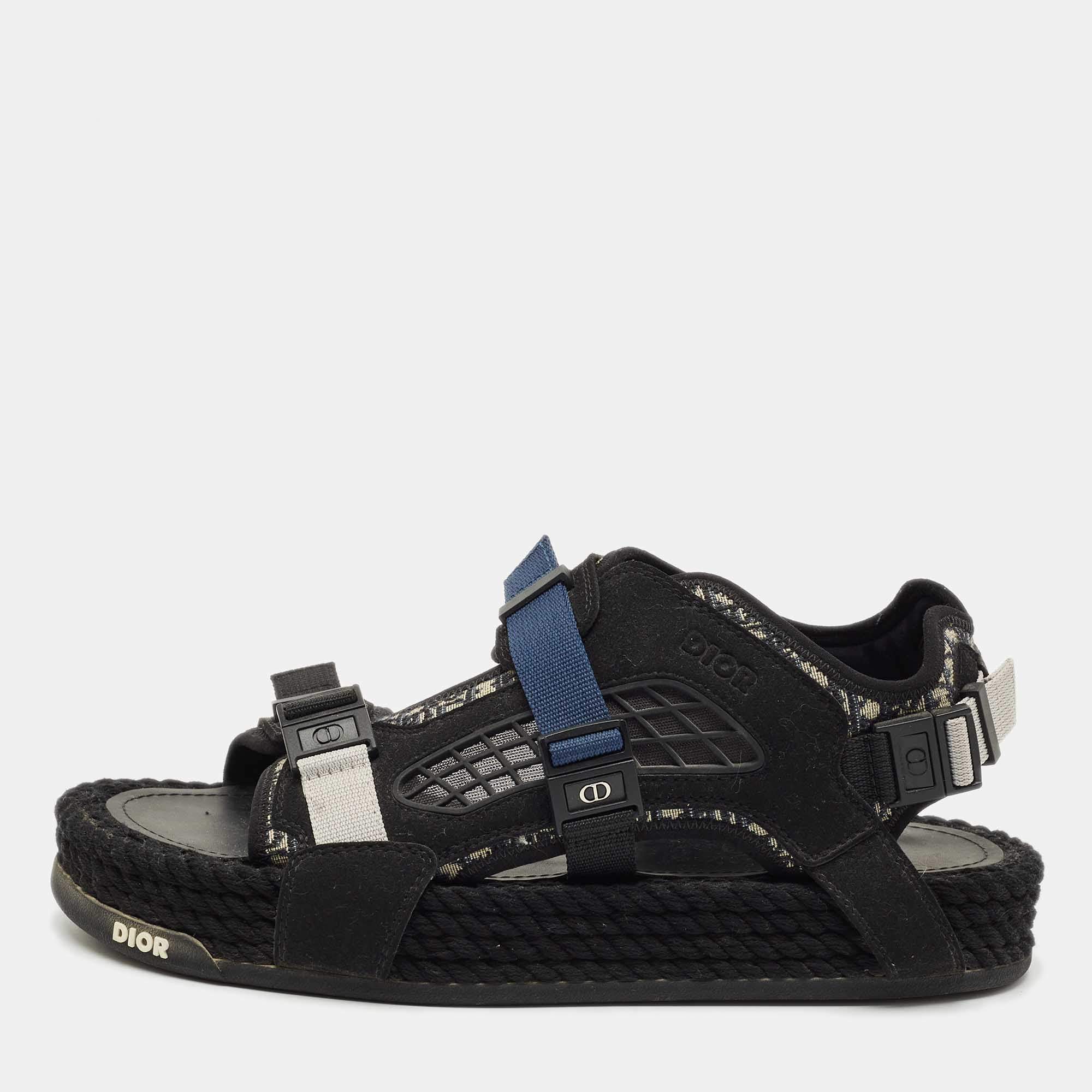 Pre Owned Dior Tricolor Jacquard Atlas  Slingback Sandals Size 41