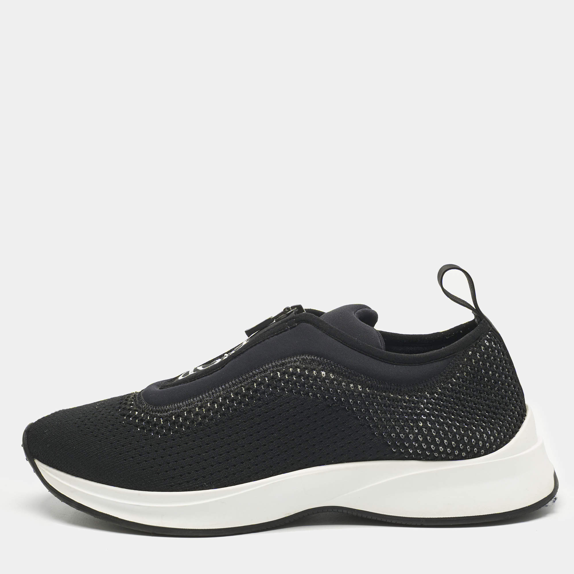 Pre Owned Dior Black Knit Fabric and Neoprene B25 Sneakers Size 40