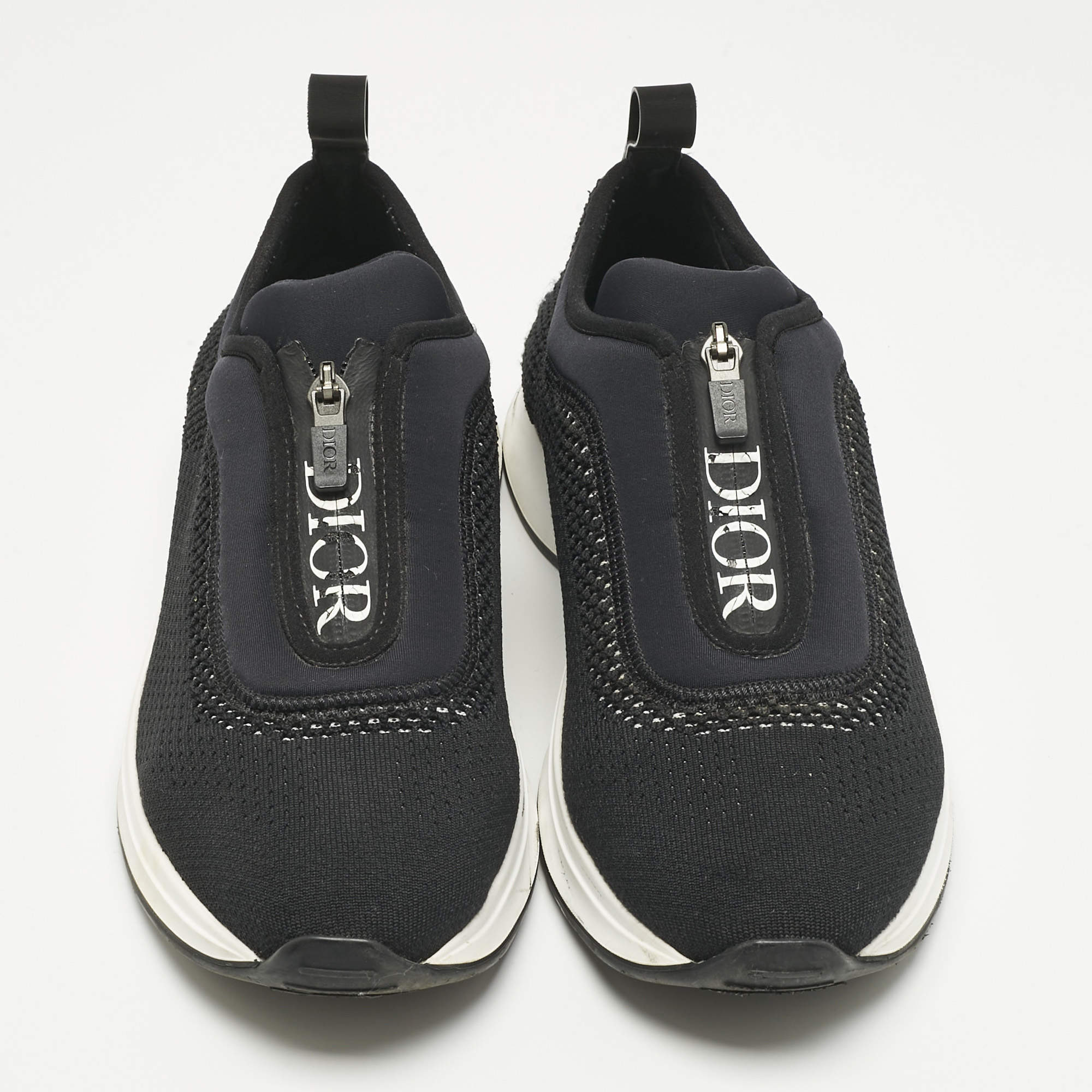 Pre Owned Dior Black Knit Fabric and Neoprene B25 Sneakers Size 40