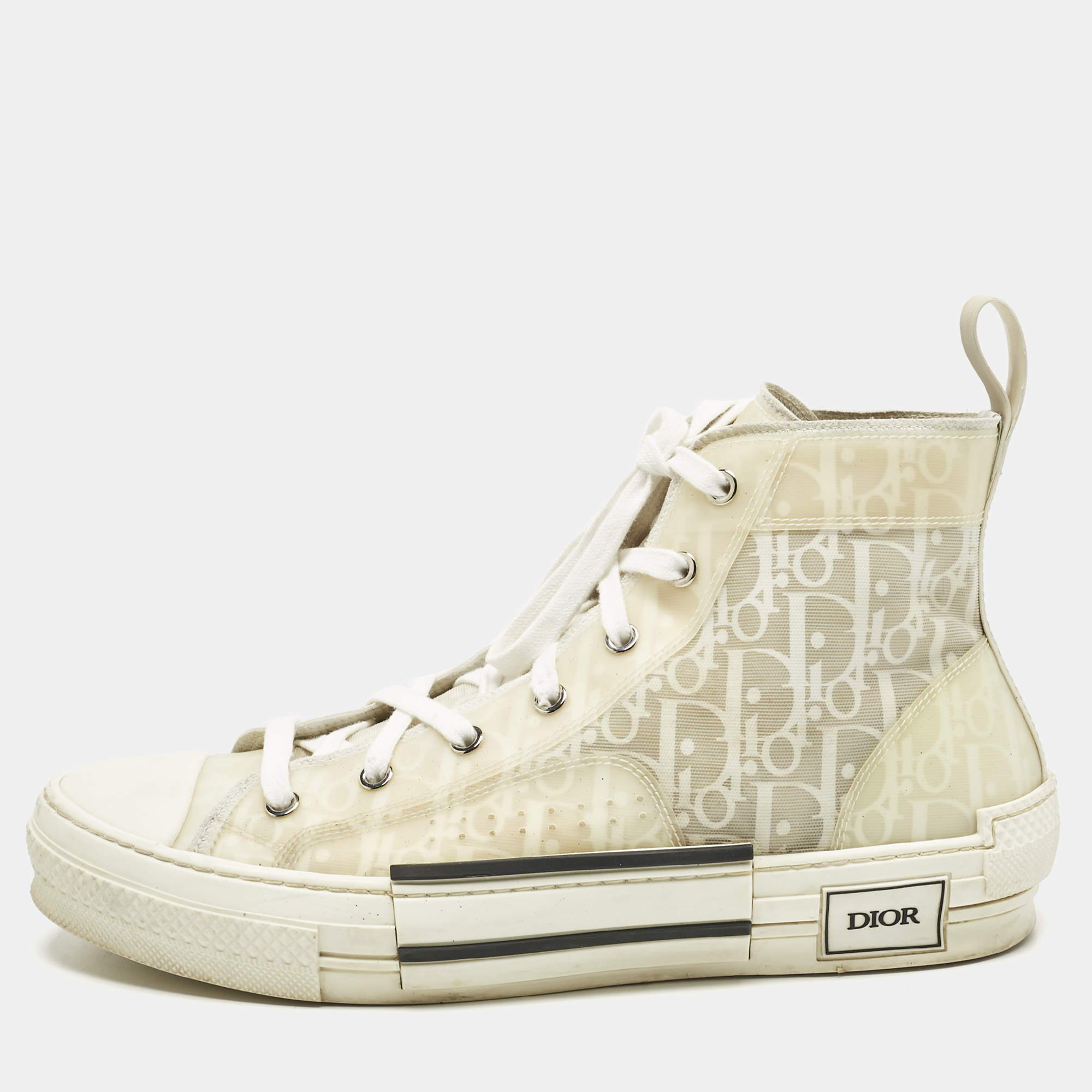 Pre Owned Dior White Oblique Mesh and Rubber B23 Sneakers Size 42