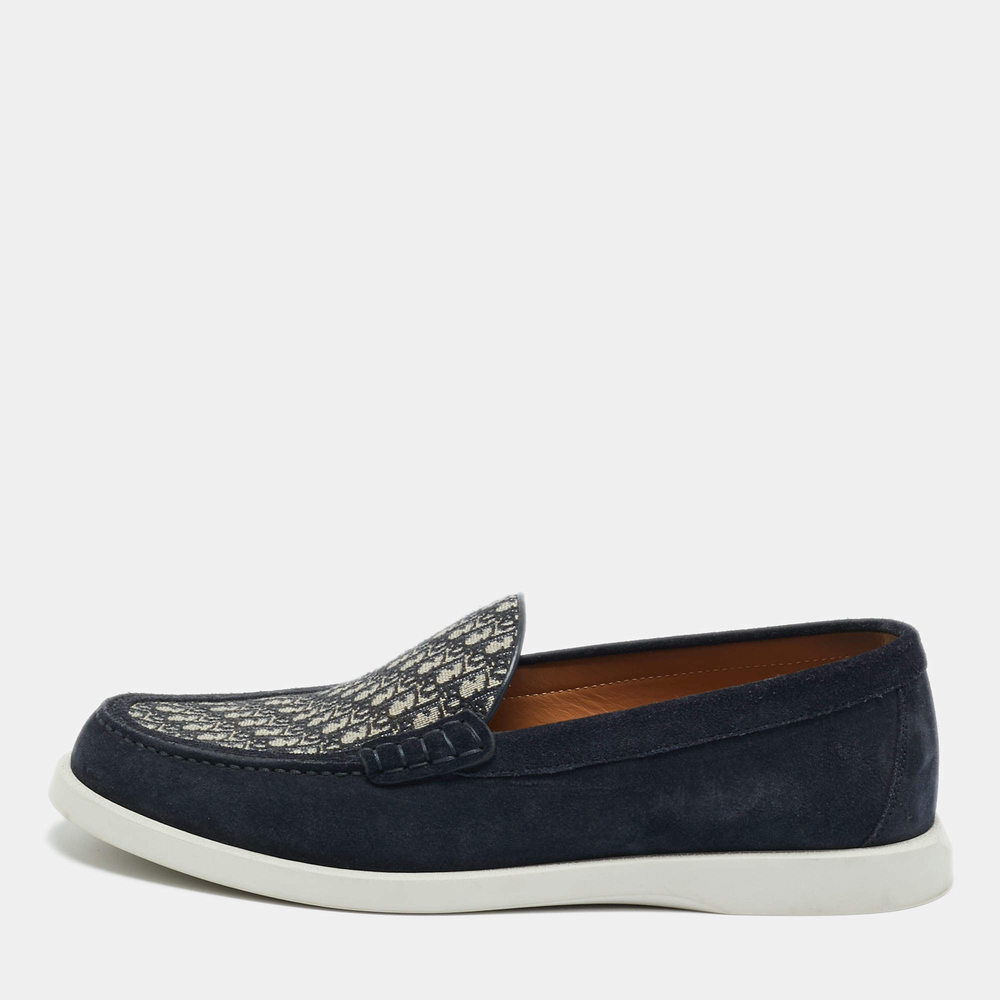 Pre Owned Dior Navy Blue Canvas and Suede Granville Loafers Size 42