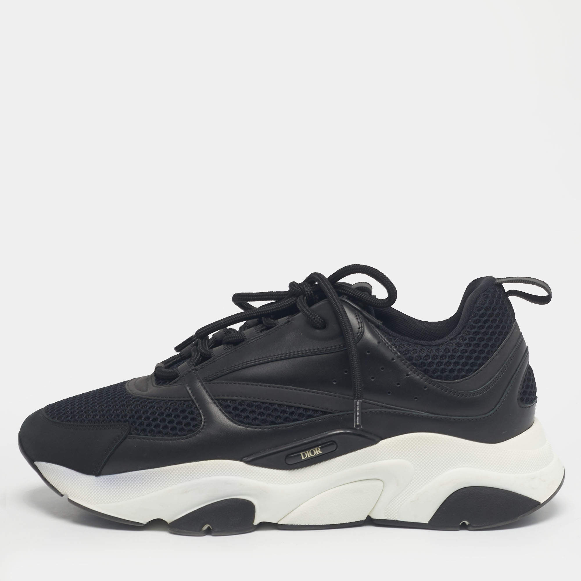 Pre Owned حذاء رياضي ديور جلد وشبكة أسود B22 أربطة مقاس 44