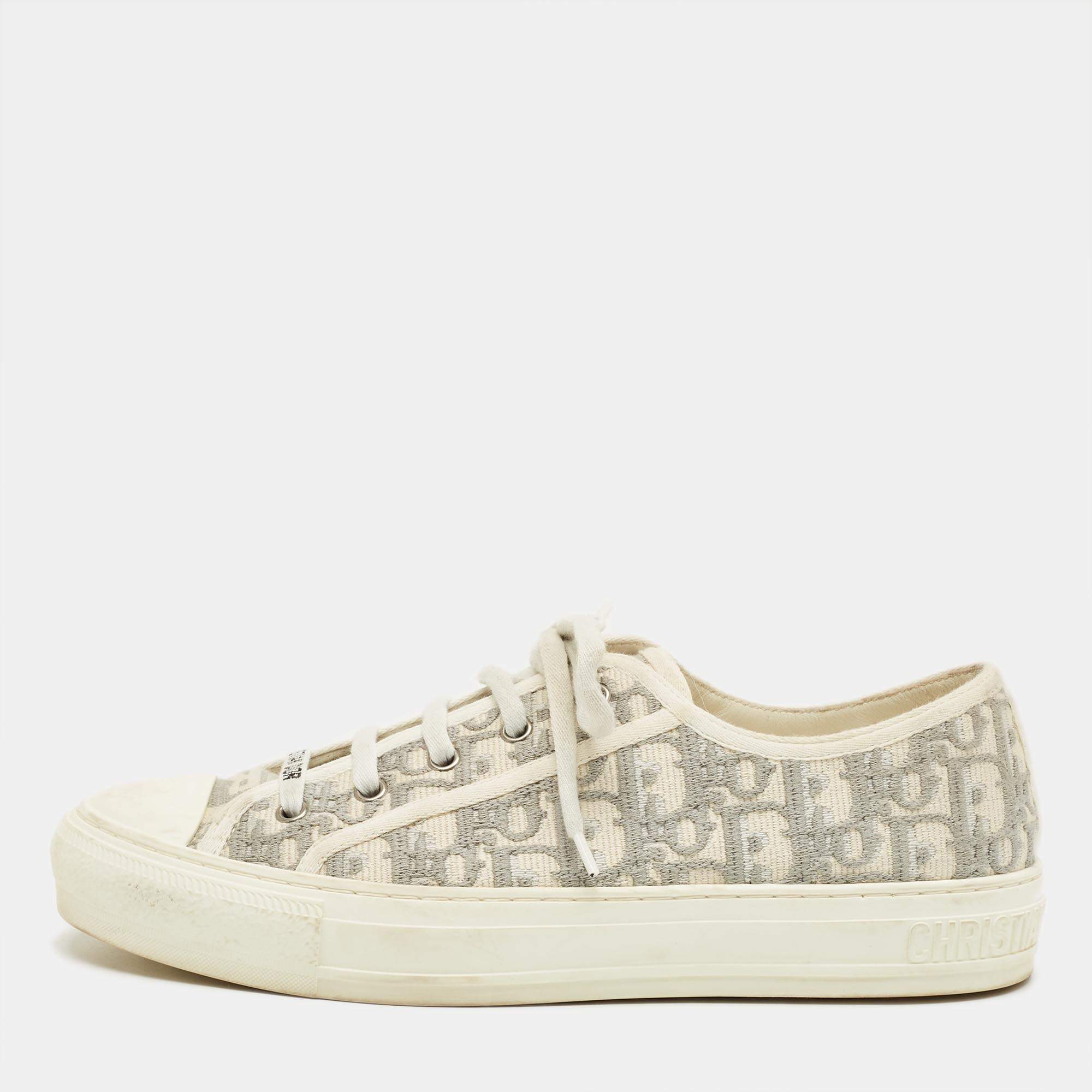Pre Owned Dior Cream Canvas Walk'n'Dior Lace Up Sneakers Size 41