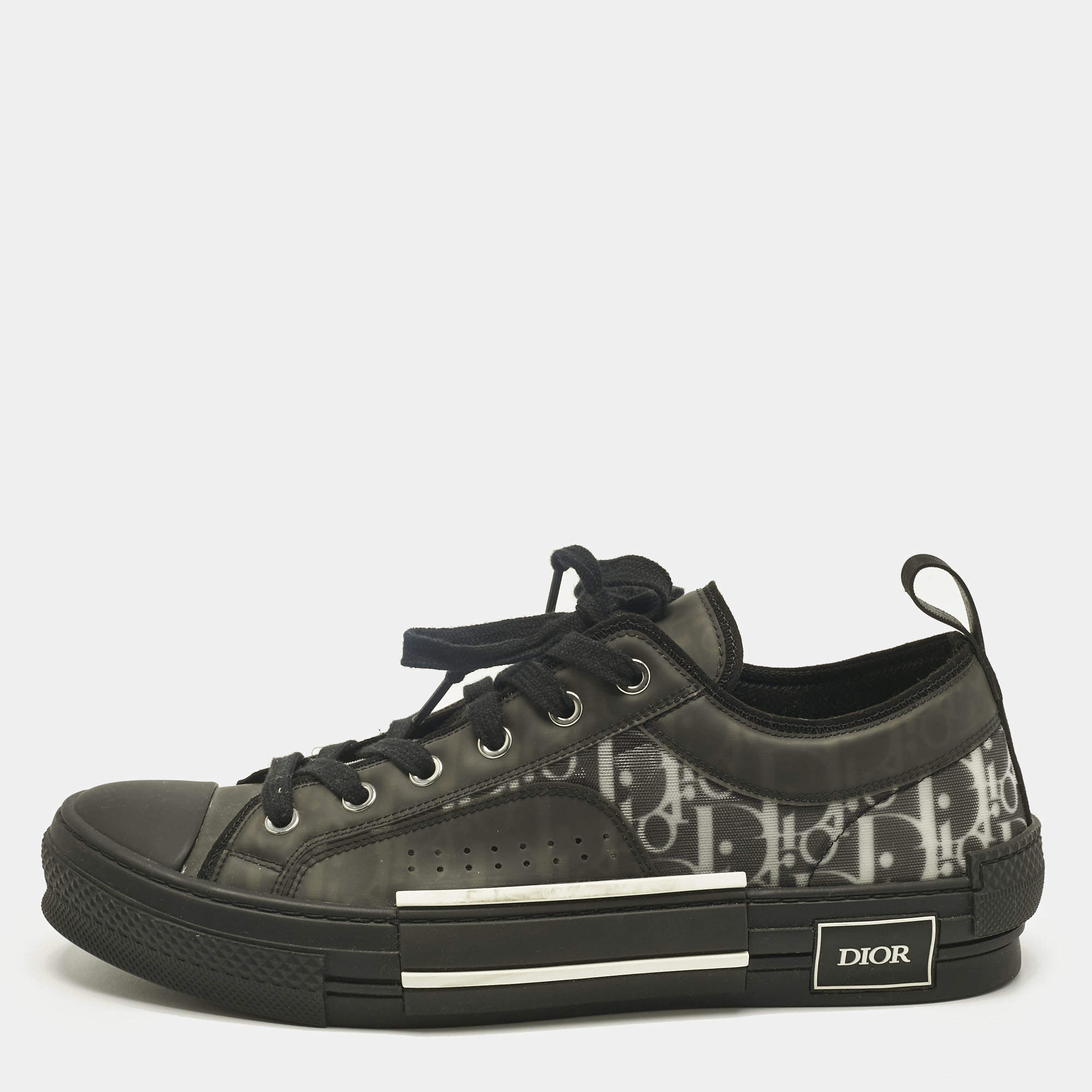 Pre Owned Dior Black Mesh and PVC B23 Lace Up Sneakers Size 42