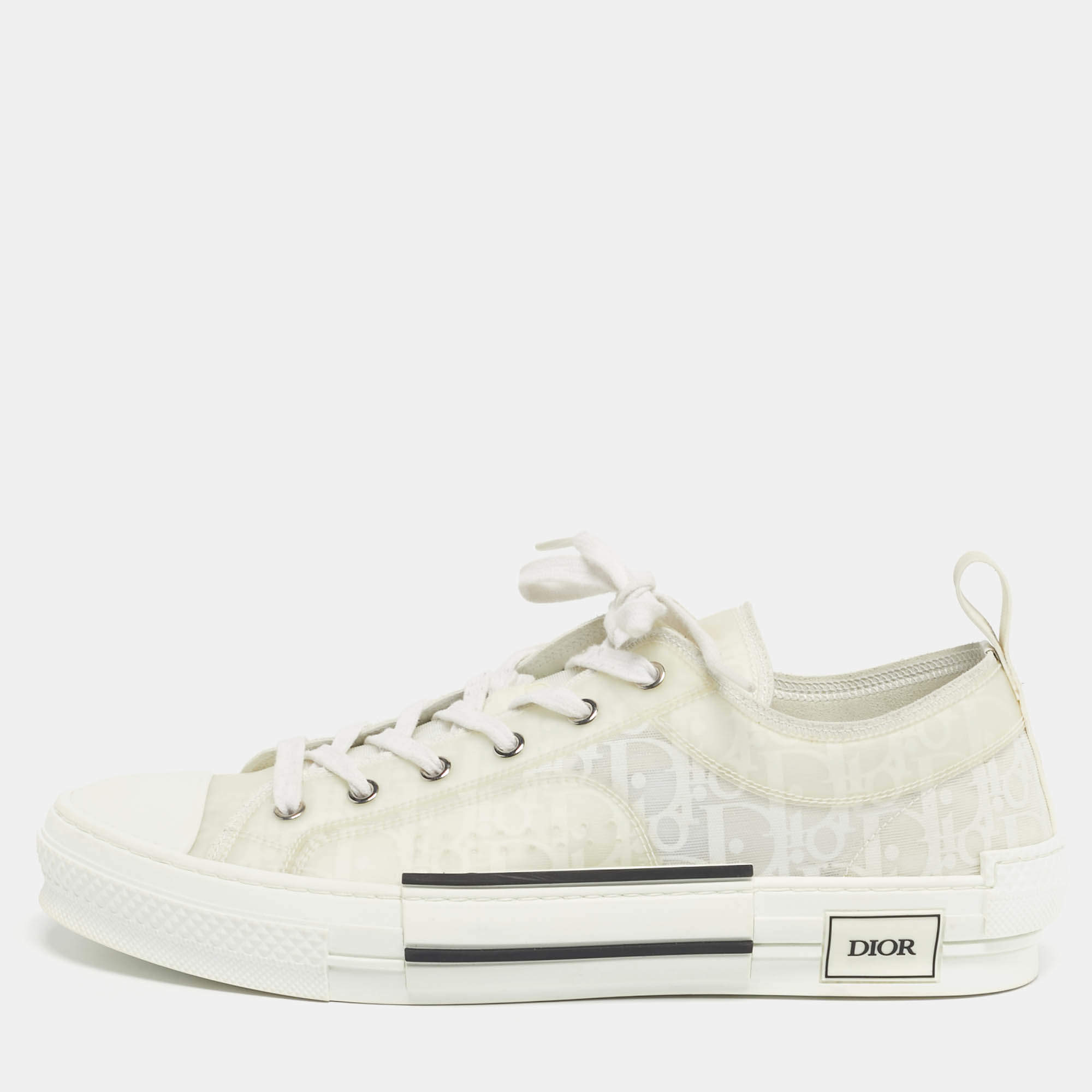 Pre Owned Dior White Oblique Mesh and Rubber B23 Sneakers Size 45