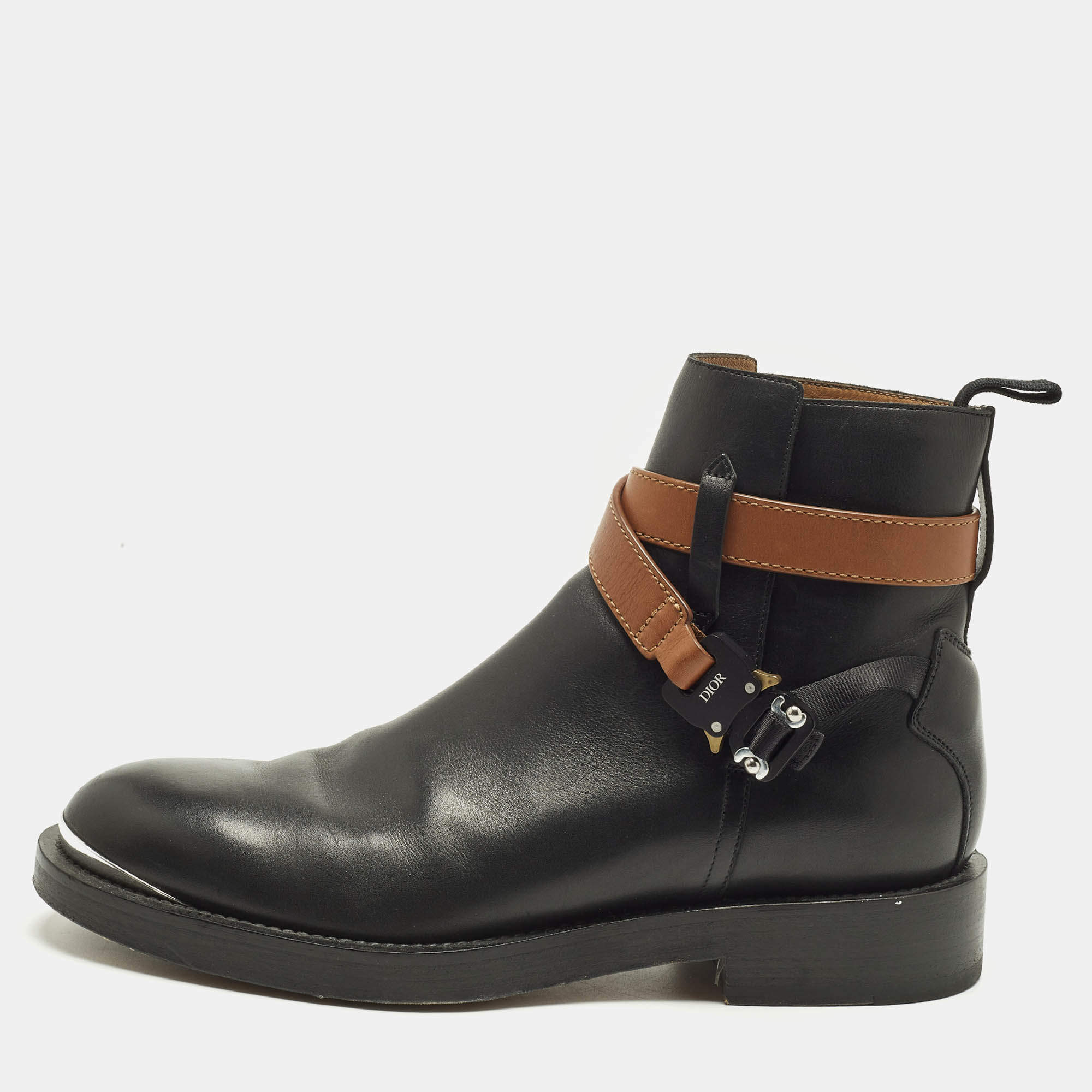 Pre Owned Dior Black Leather Evidence Jodhpur Buckle Ankle Length Boots Size 41