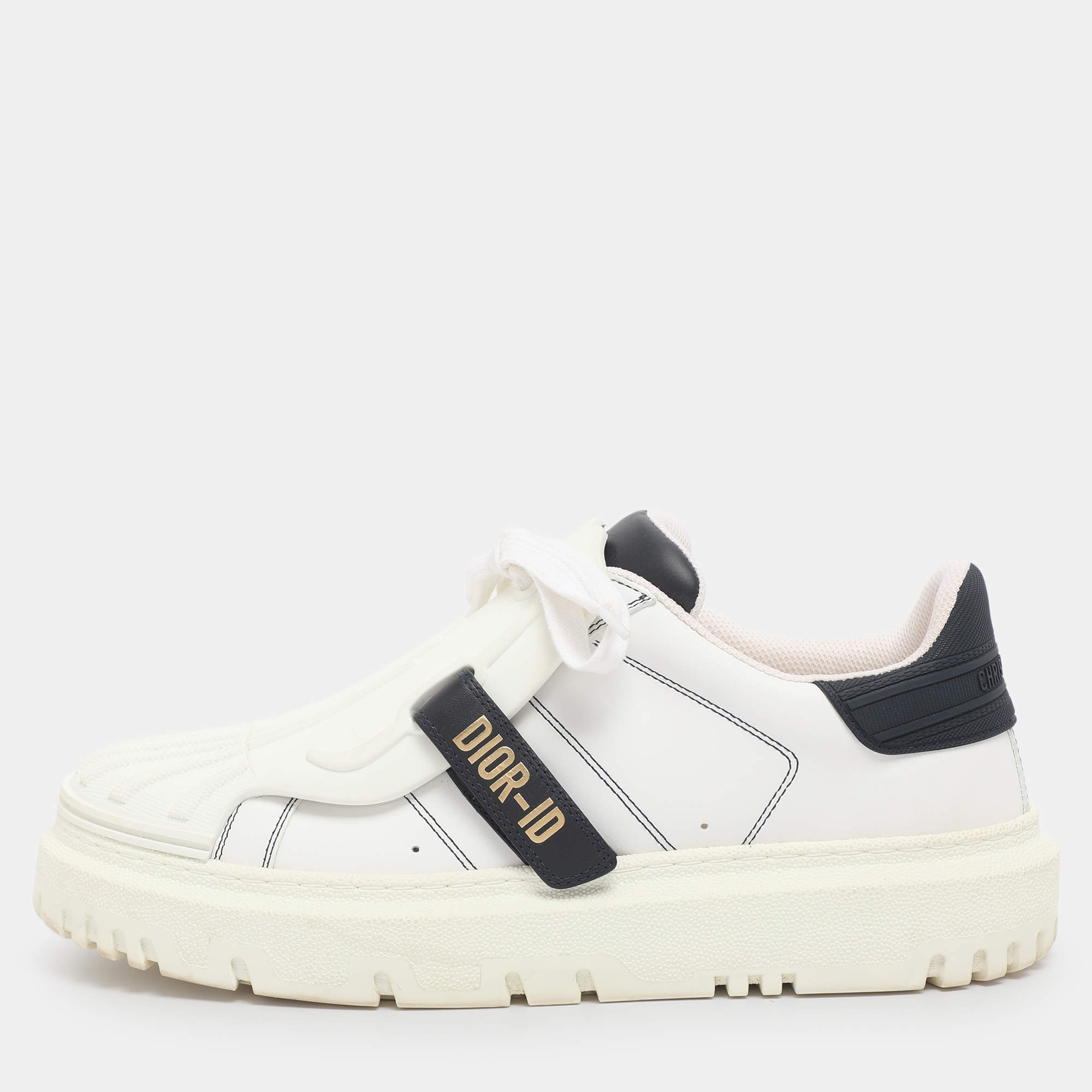 Pre Owned Dior White/Navy Blue Leather and Rubber Dior ID Lace Up Sneakers Size 40