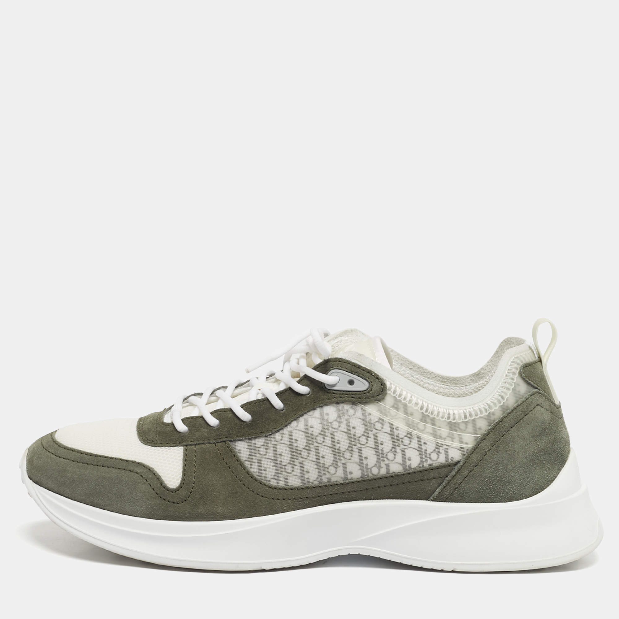 Pre Owned Dior B25 Size 46 Green/White Mesh, PVC and Suede Low Top Sneakers