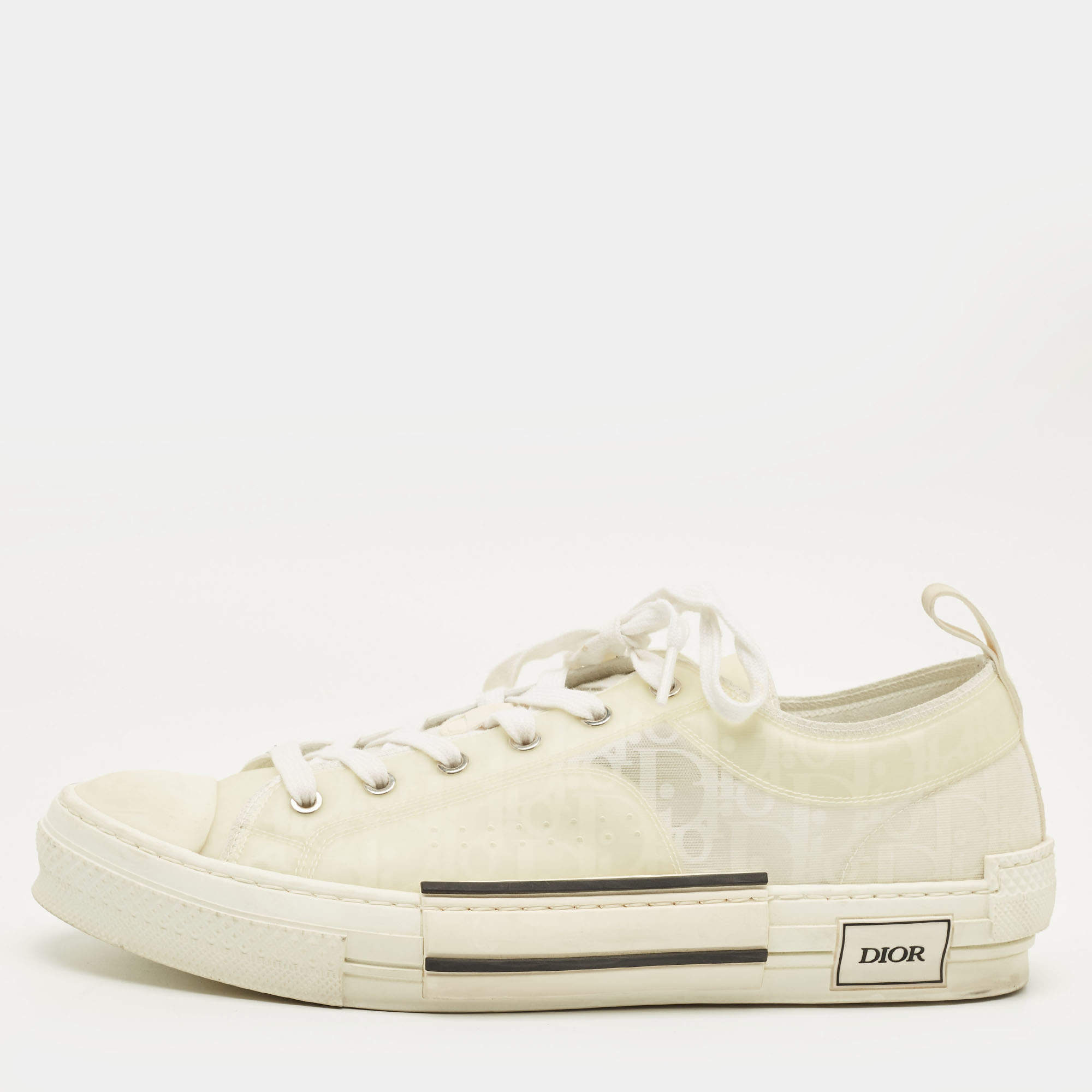 مملوكة مسبقًا Dior B23 Size 45 White Mesh and Rubber Lace Up Sneakers
