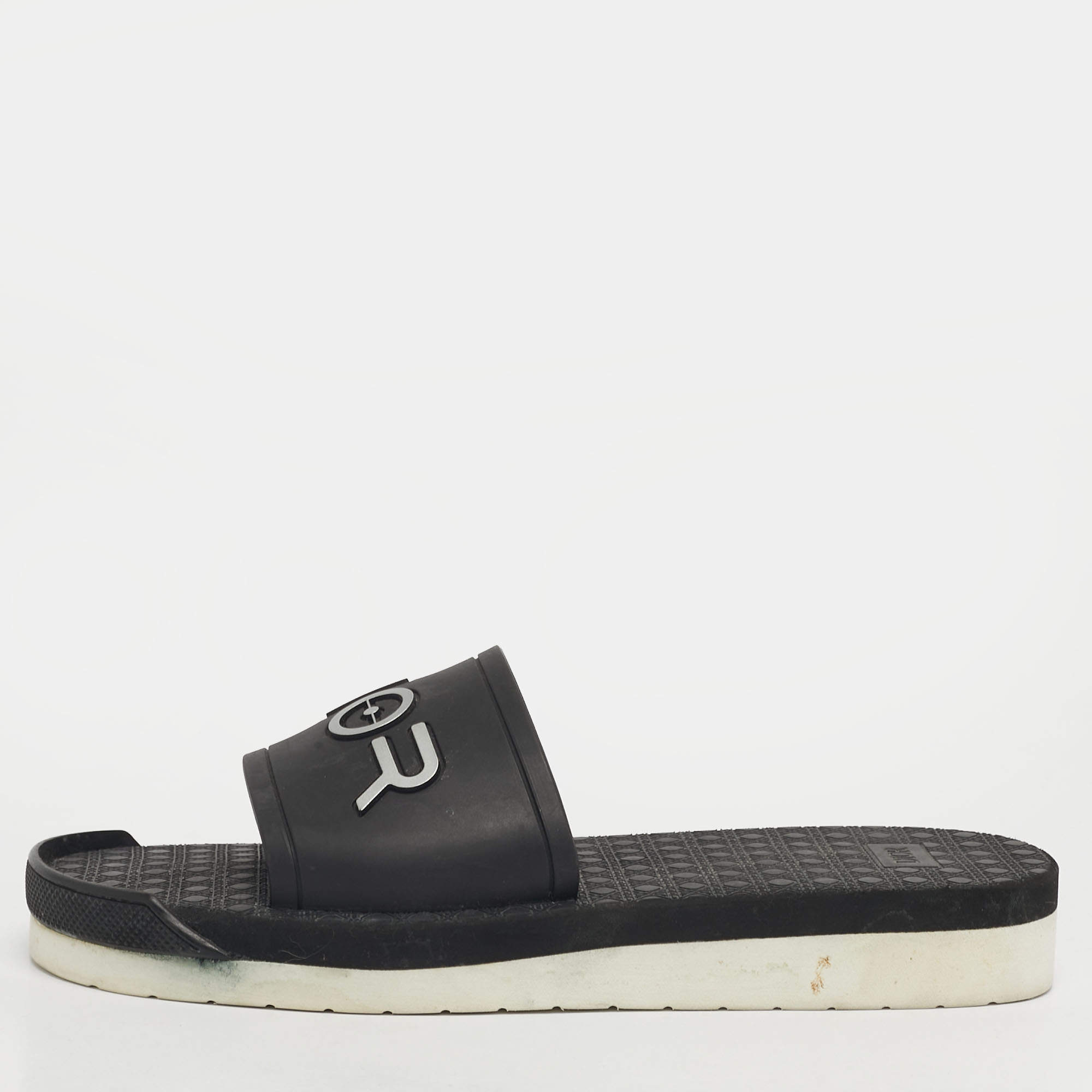 مملوكة مسبقًا Dior Alpha Size 40 Black Rubber Flat Slide Sandals