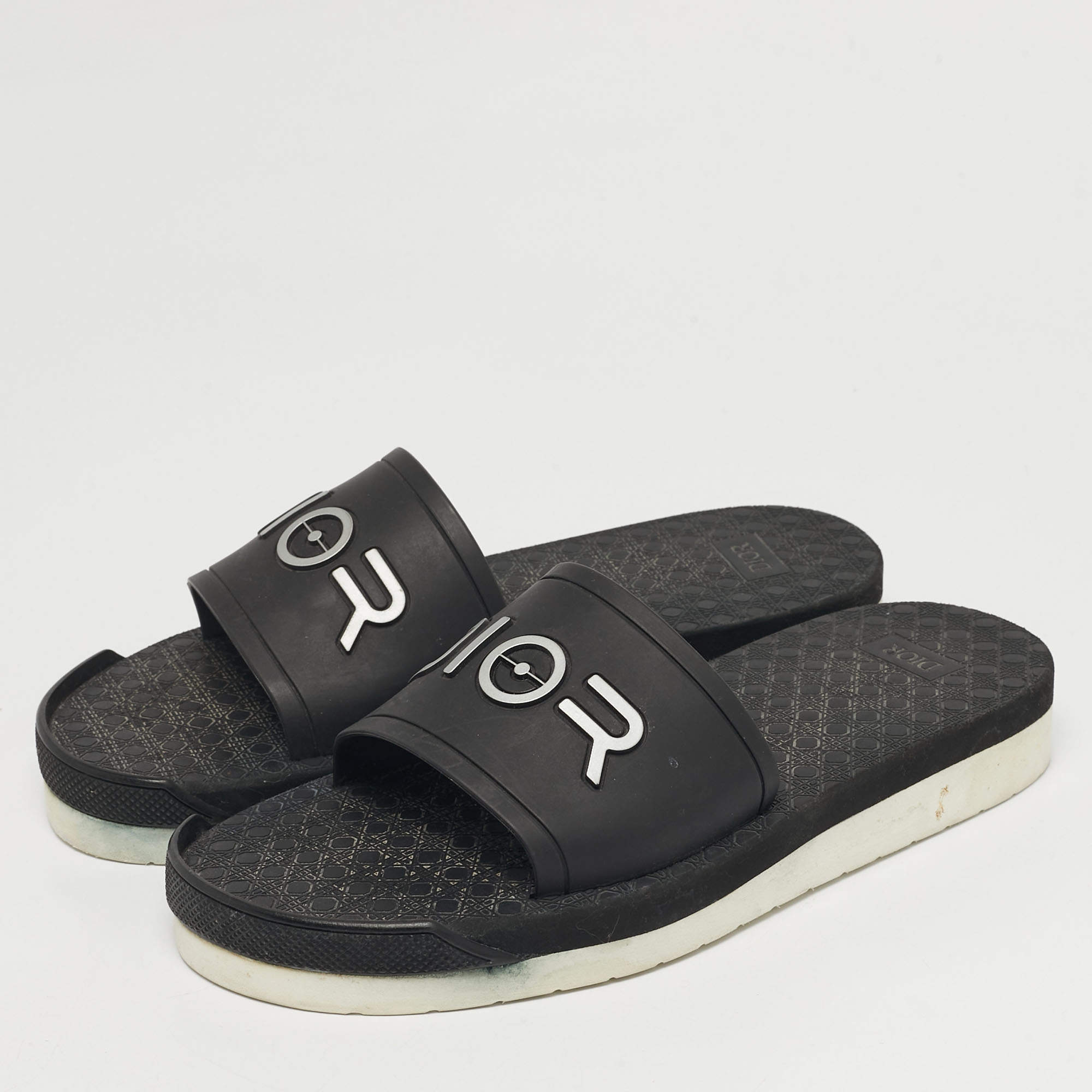 Dior Grey Canvas and Rubber H-Town Single Band Slide Sandals Size