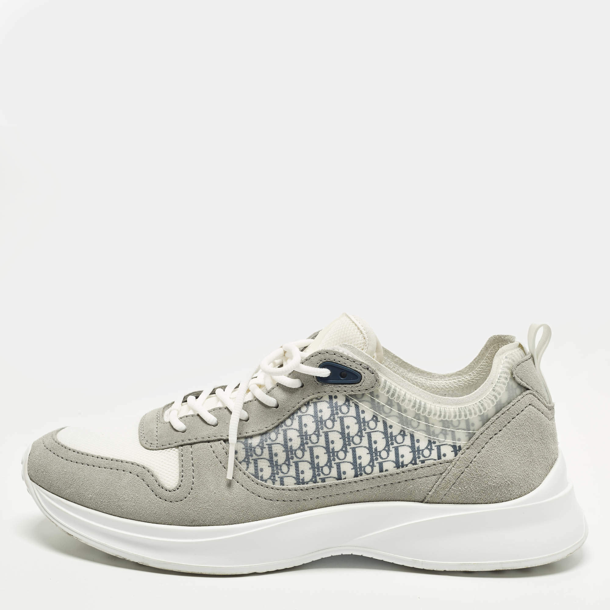 مملوكة مسبقًا Dior B25 Size 46 Grey Oblique Fabric and Suede Lace Up Sneakers        