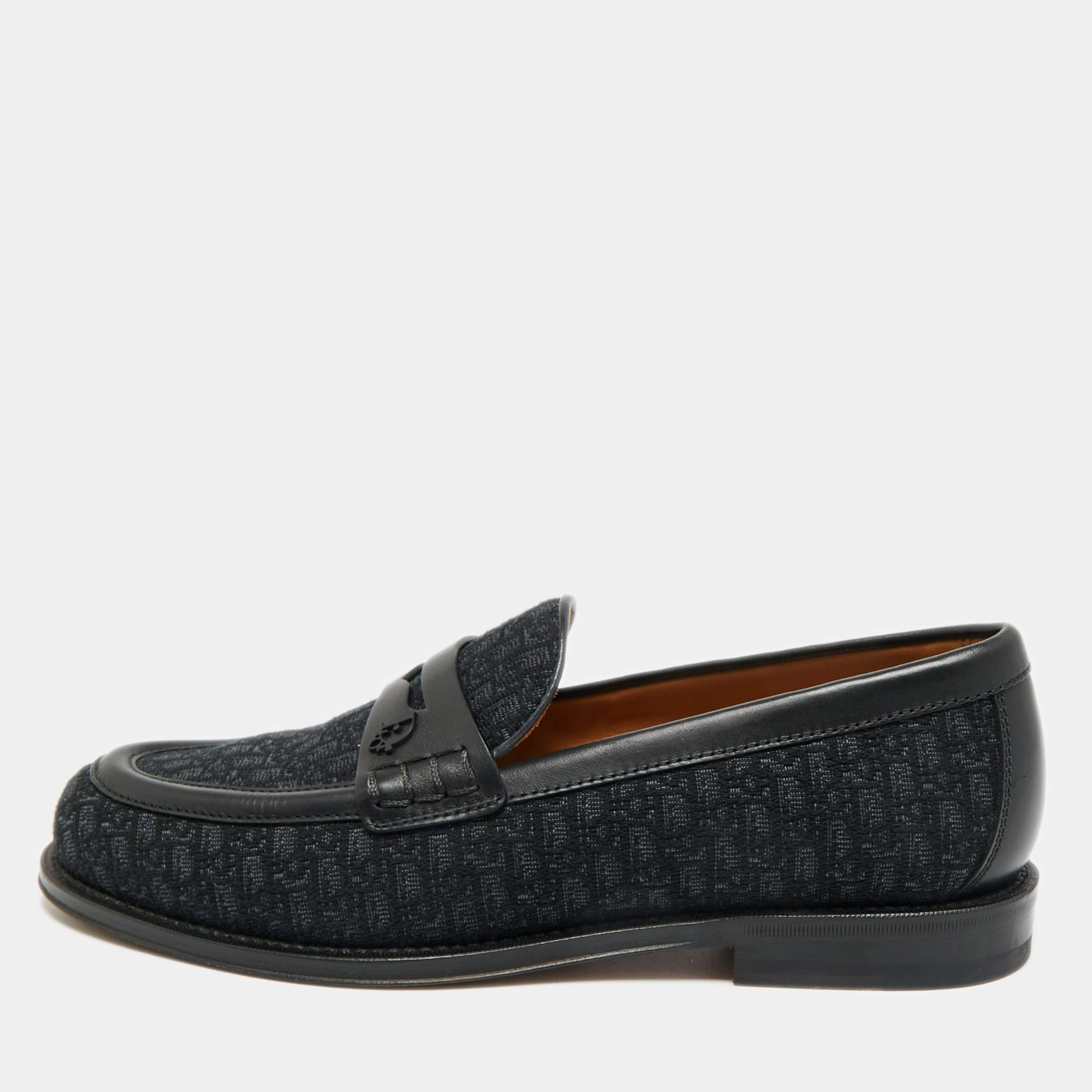 Pre Owned Dior Granville Size 40 Black Jacquard and Leather Loafers