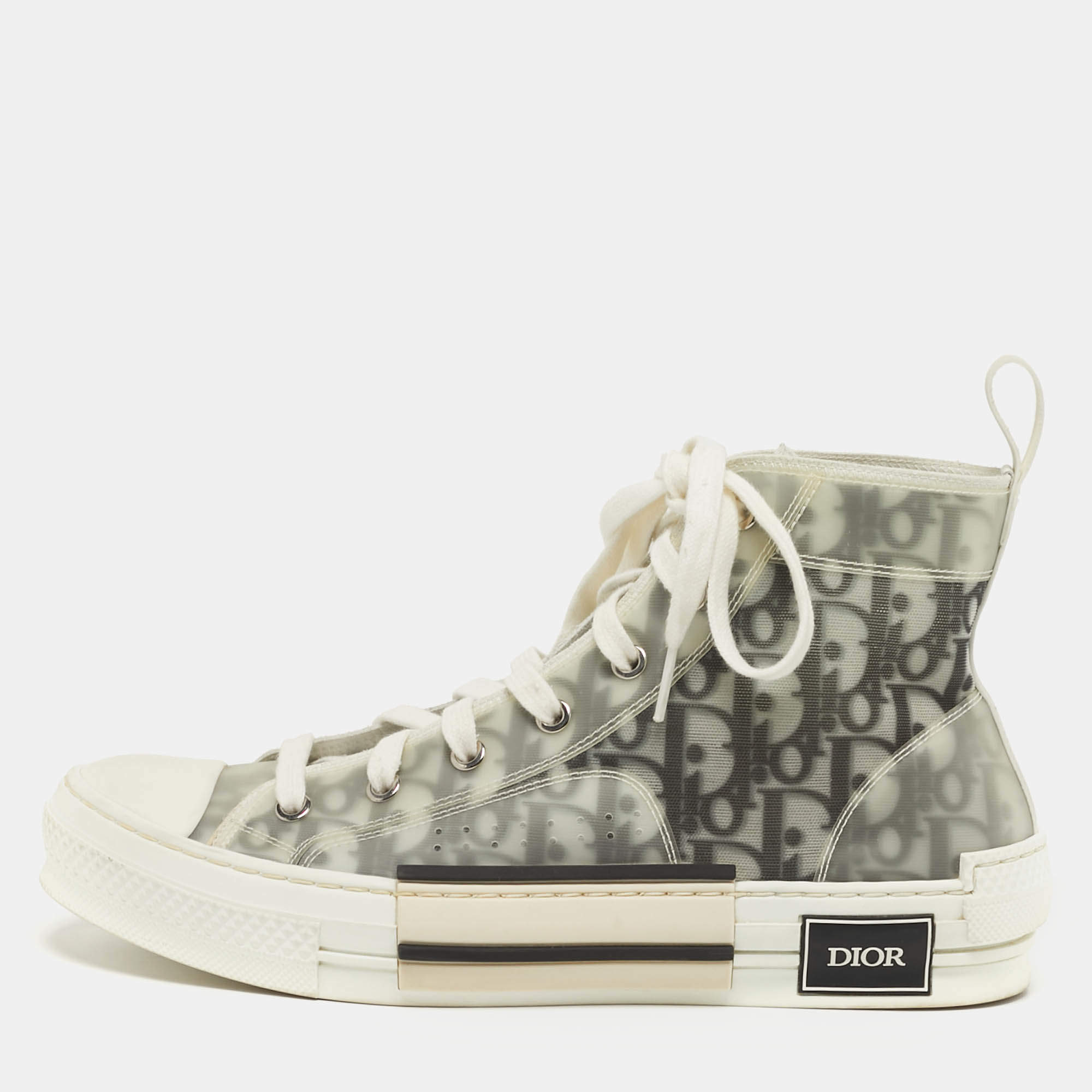 Pre Owned حذاء رياضي ديور ب23 قماش شبك مائل باللون الأبيض/الأسود ومطاط برقبة عالية مقاس 40